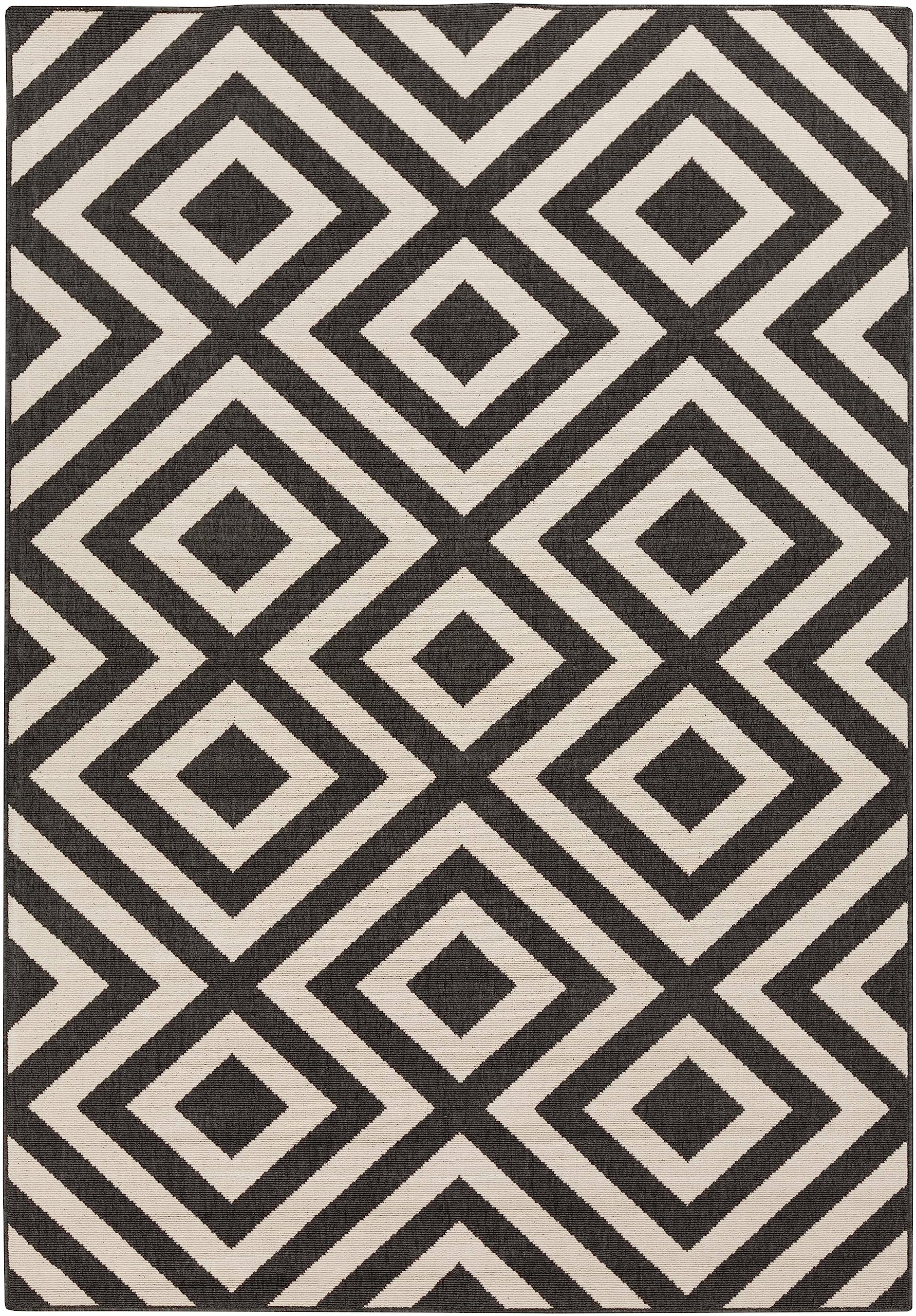 Hauteloom Geomica Outdoor Area Rug - Outside Porch Patio Rug Carpet - Waterproof Rug - Black, Off White, Beige - 2'5" x 4'5"
