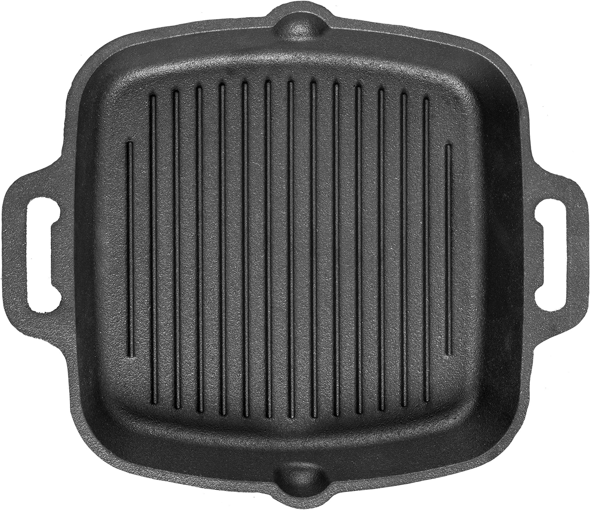 Mr. Butler Cast Iron Grill Pan with Double Handle, Pre- Seasoned, 10.25 Inch, Black