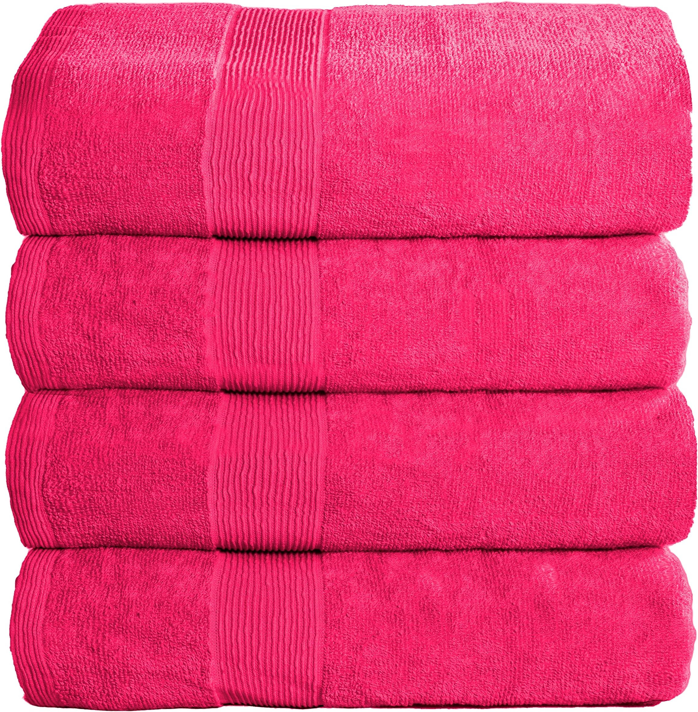 Elvana Home 4 Pack Bath Towel Set 27x54, 100% Ring Spun Cotton, Ultra Soft Highly Absorbent Machine Washable Hotel Spa Quality Bath Towels for Bathroom, 4 Bath Towels Hot Pink