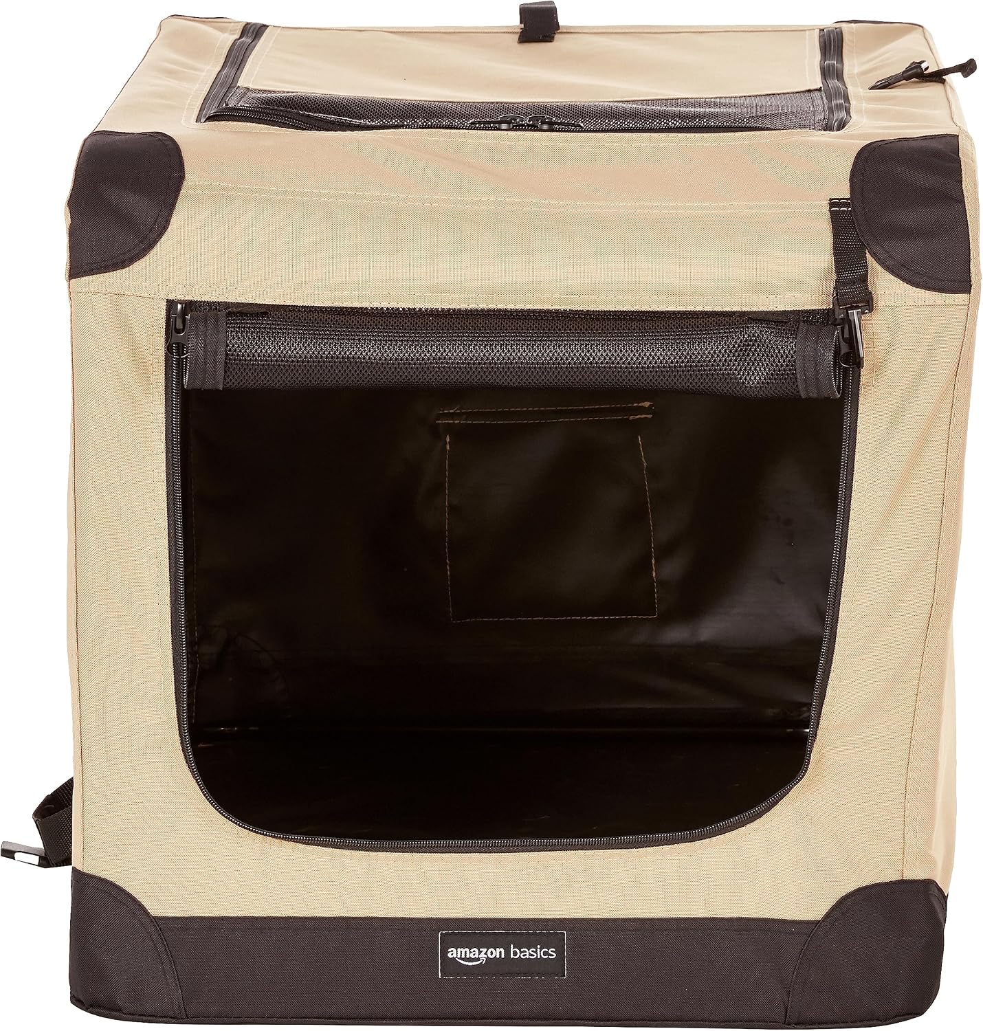Amazon Basics 2-Door Collapsible Soft-Sided Folding Soft Dog Travel Crate Kennel, Medium (21 x 21 x 30 Inches), Tan