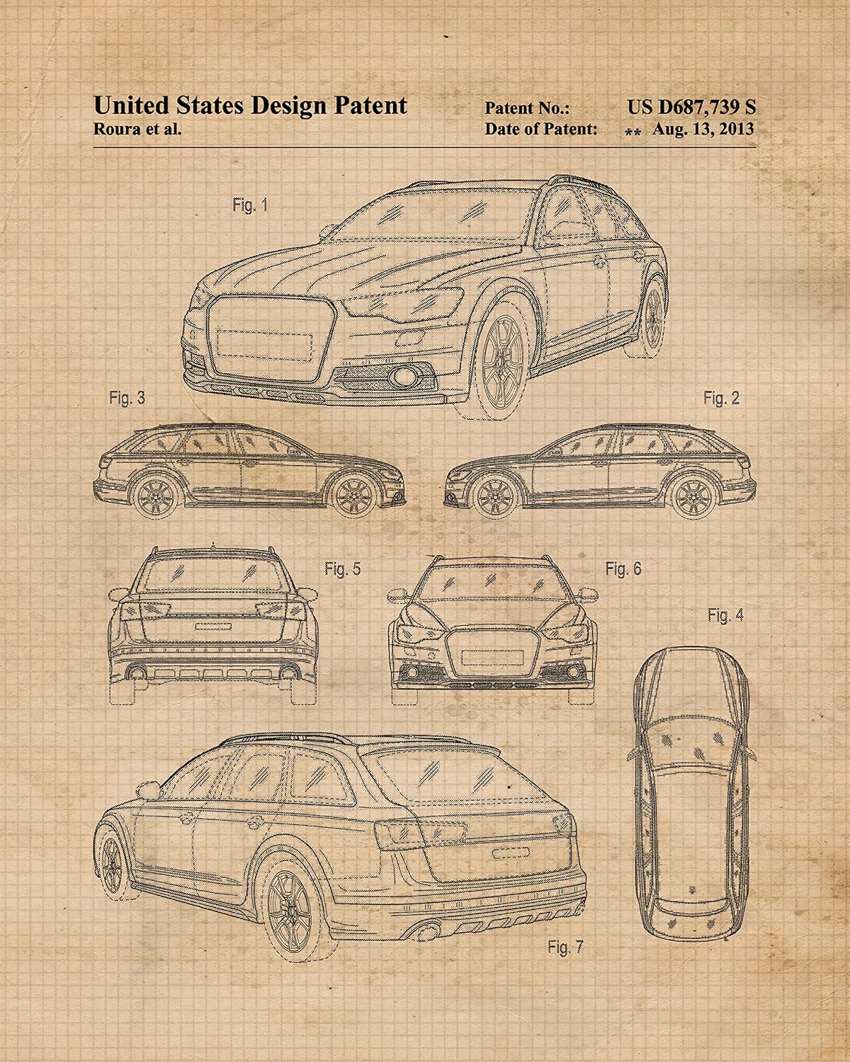 Classic Quattro Car Patent Prints, 6 (8x10) Unframed Photos, Wall Art Decor for Home Work Office Audi Gears Automobile Parts Garage Shop Rally Racing Engineer School Student Teacher Coach