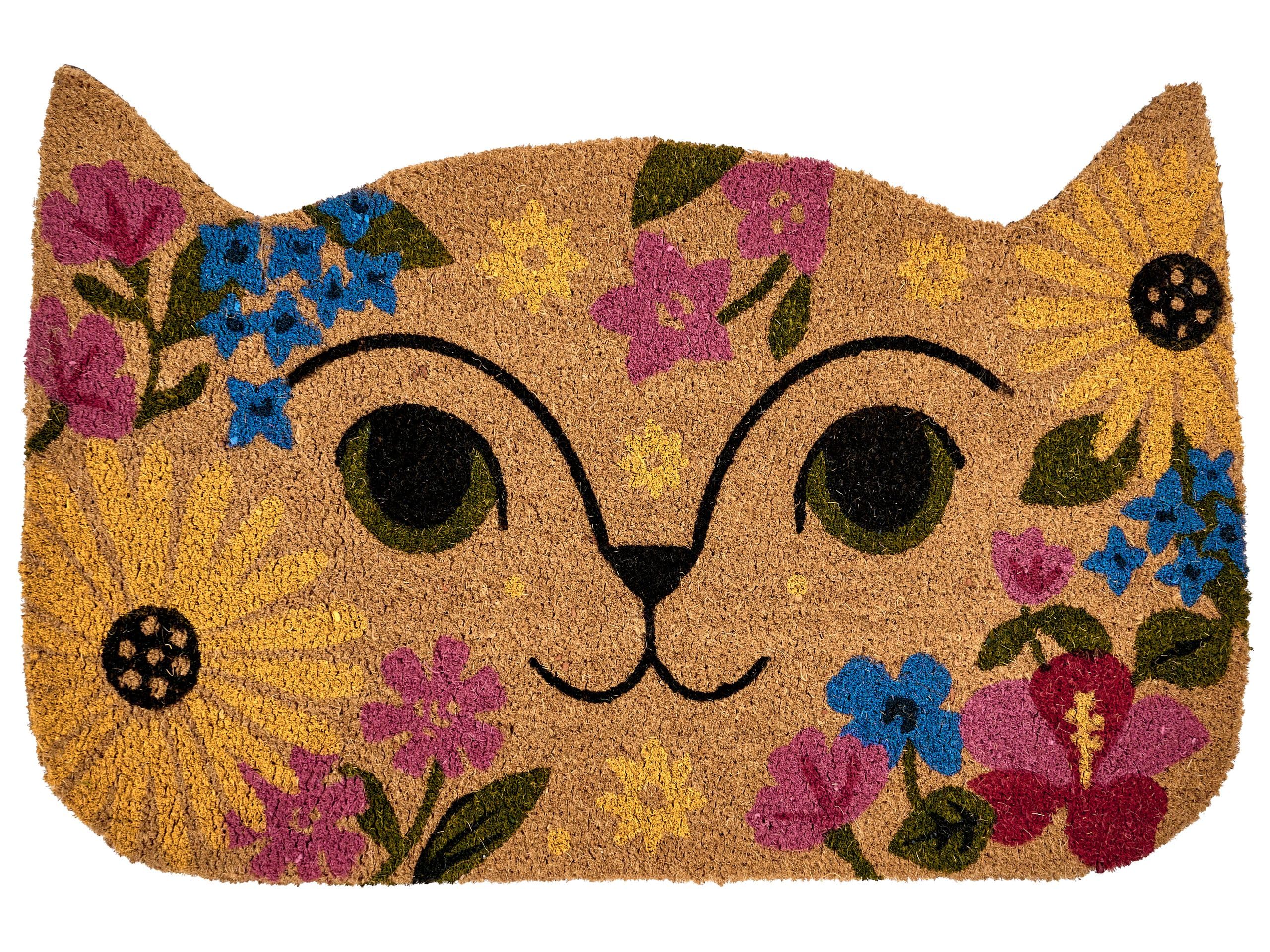 Beliani Fußmatte Kokosfaser bunt Tiermotiv Katze 60x90 cm rutschfest Indoor Caliraya