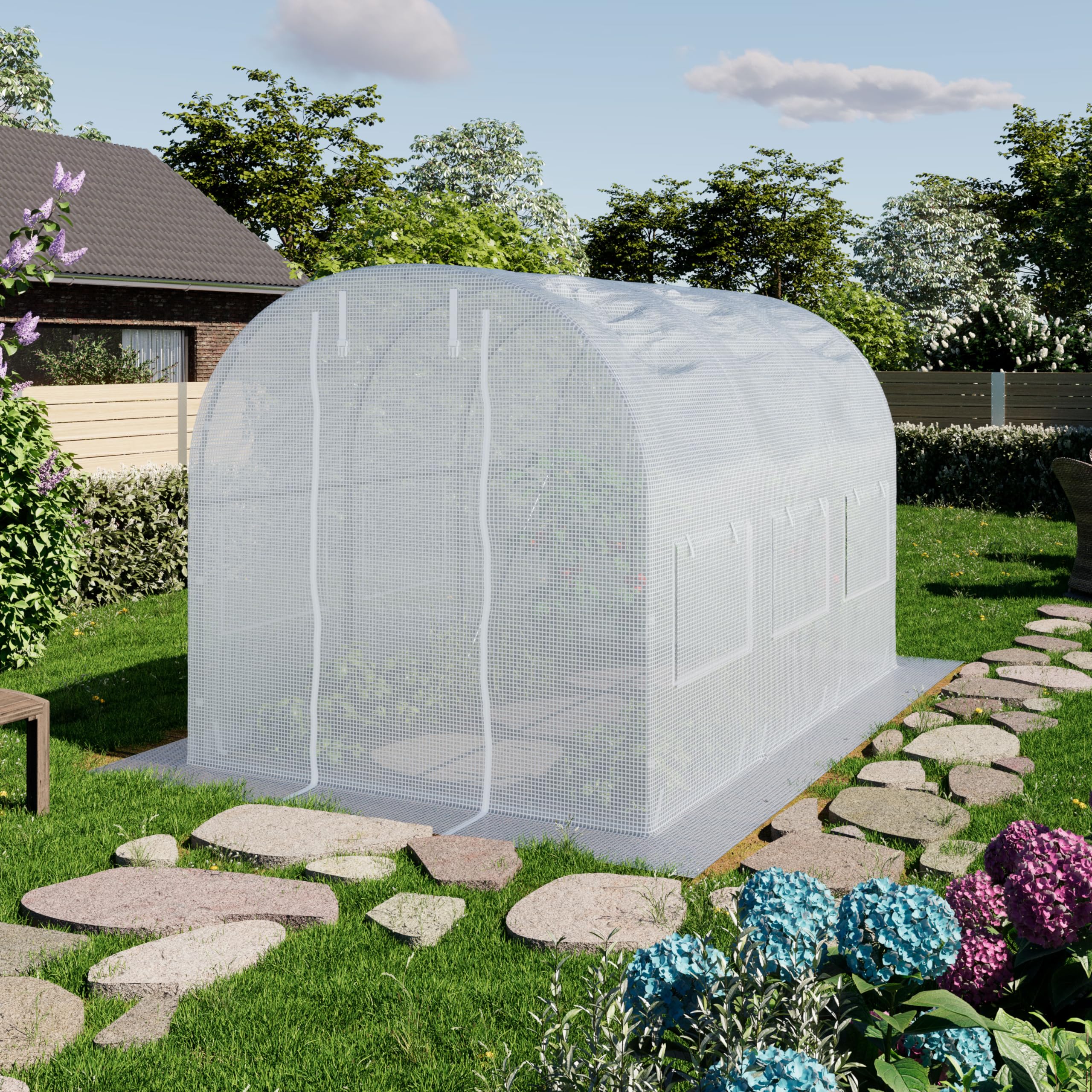 TOOLPORT Serre de Jardin Serre Tunnel Plastique Robuste 2x3m - Bâche PE 180g/m² Blanc Transparent