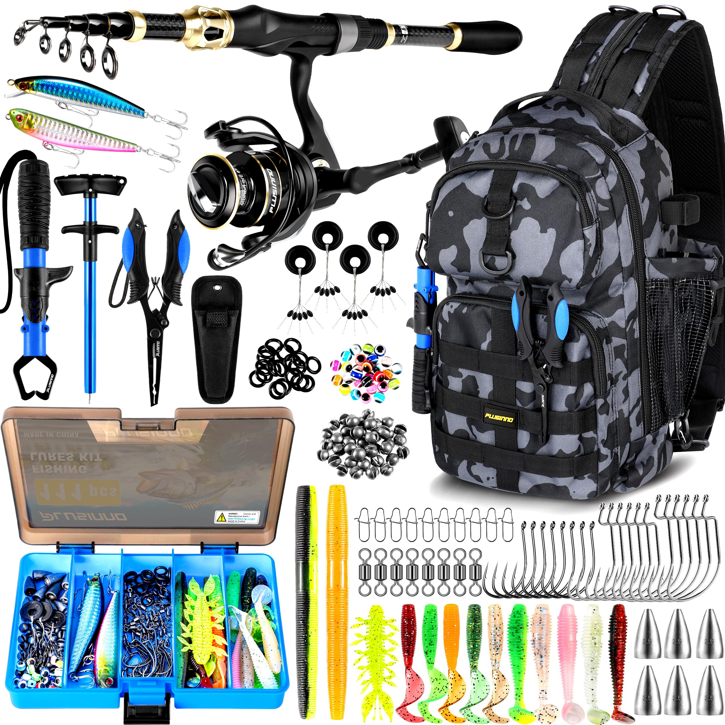 PLUSINNO Fishing Backpack, Fishing Bag, Waterproof Fishing Sling Tackle Bag For Fishing Gear With Rod Holder, Fishing Gifts for Men