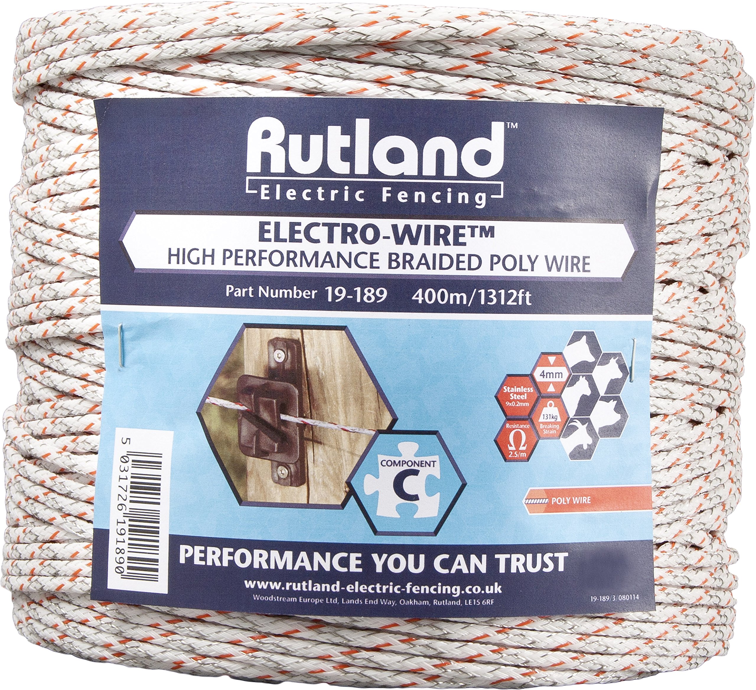 Rutland 19-189R pleciona linka ogrodzeniowa elektryczna, 400 m, biała z czerwonym