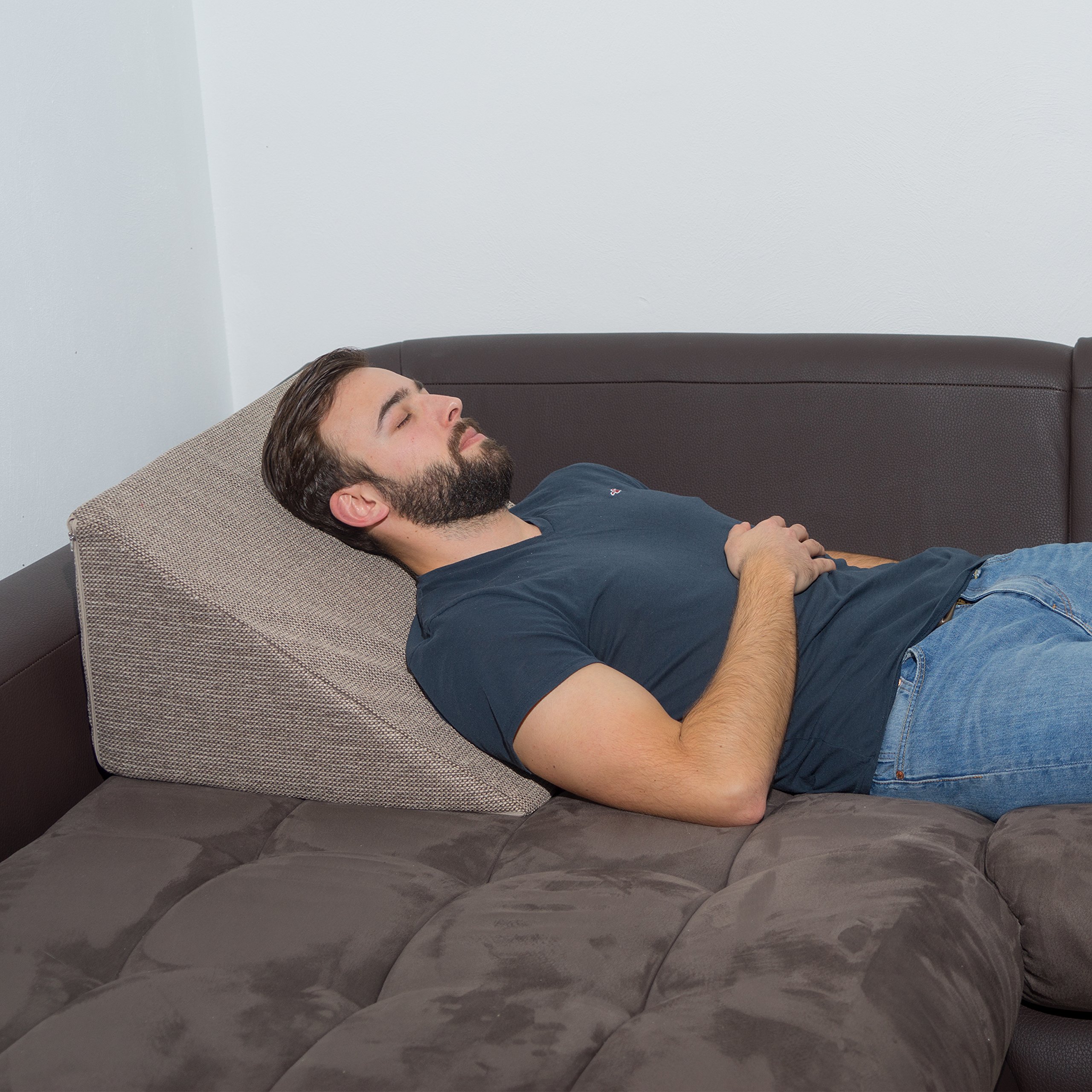 Das Fantastische XL Keilkissen 60x50x30cm - Formstabiles XL Lesekissen für Bett & Couch. Lesekissen mit abnehmbarem & waschbarem Bezug. Vielfältiges Reflux Kissen. Braun