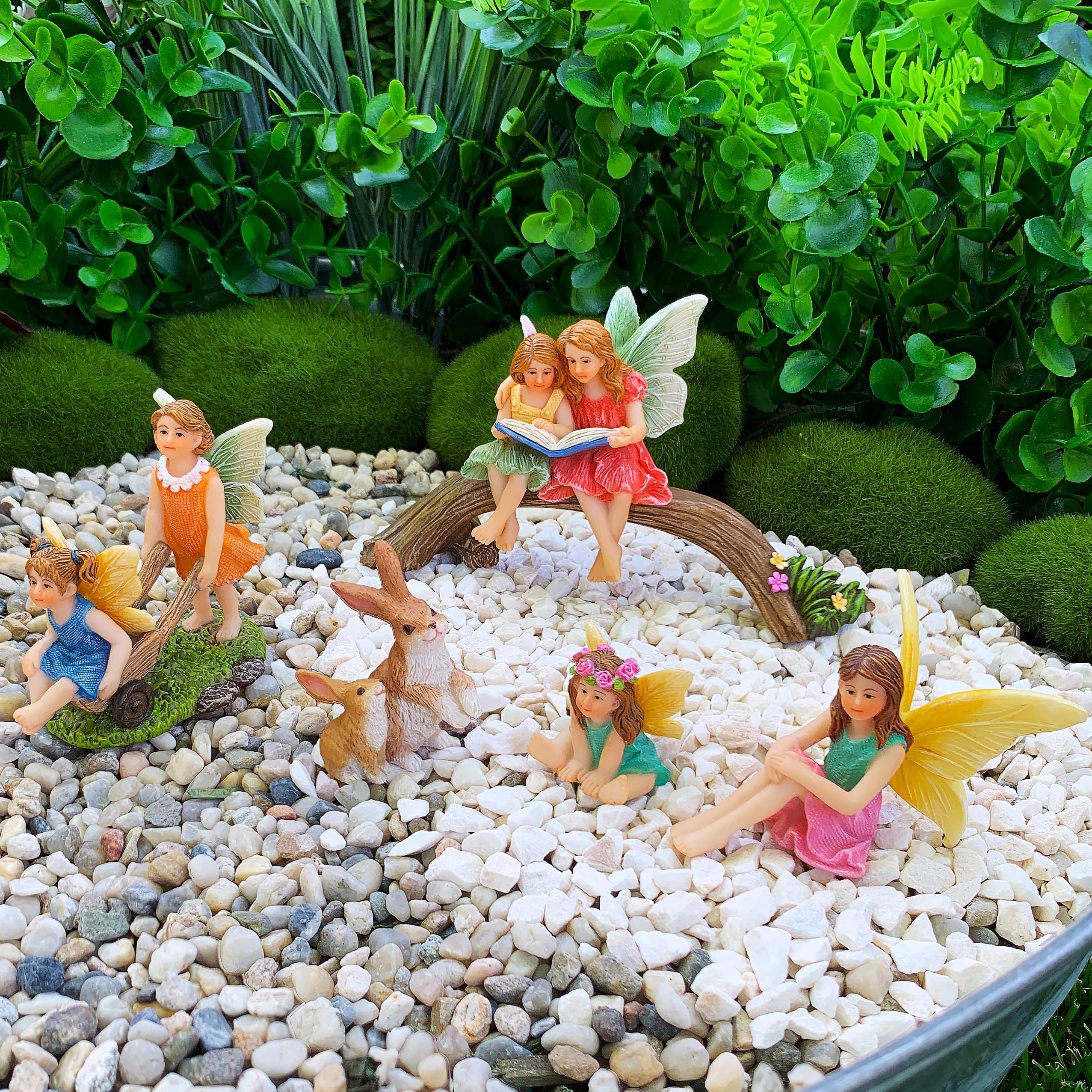 Mood Lab Fairy Garden – Kit di statuette e accessori per la famiglia in miniatura, set da 6 pezzi, decorazione per esterni o per la casa