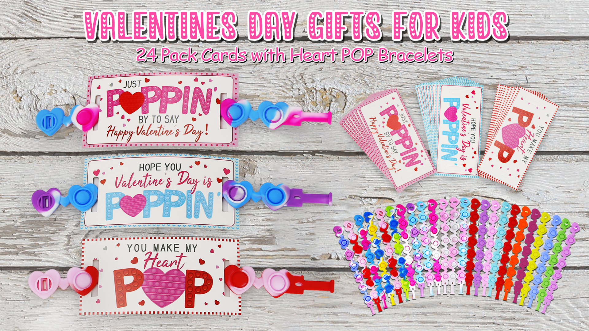 Kids Valentine's Day Bracelets & Cards - 24 Pack Classroom Exchange Set, Friendship Bracelets For Girls, Fun Valentines Gifts For School Parties - View #6