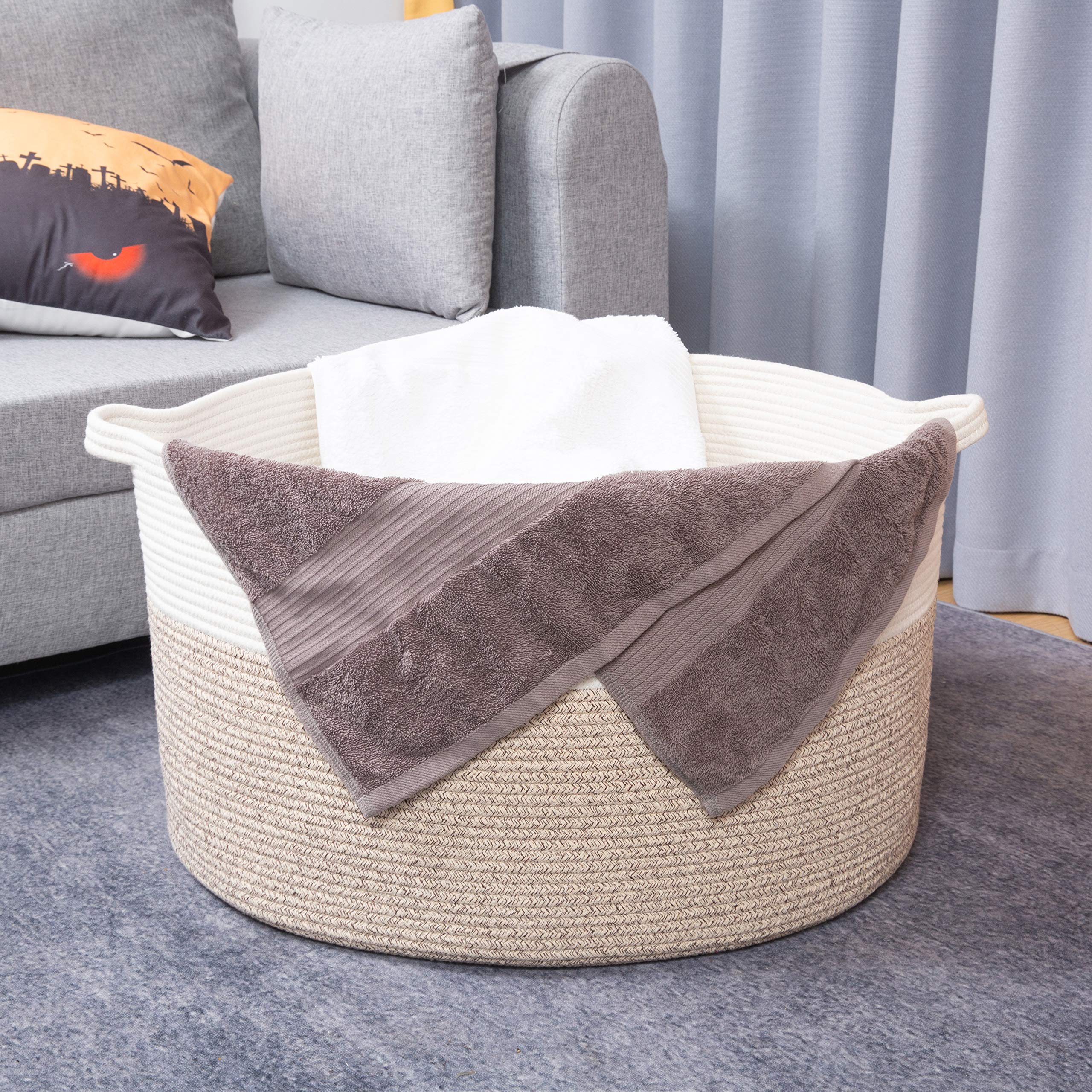 HUDDLE Supply Co Cesto Extra Large In Corda Di Cotone 61x43 Cm – Lavabile In Lavatrice, Per Coperte O Giochi - 2