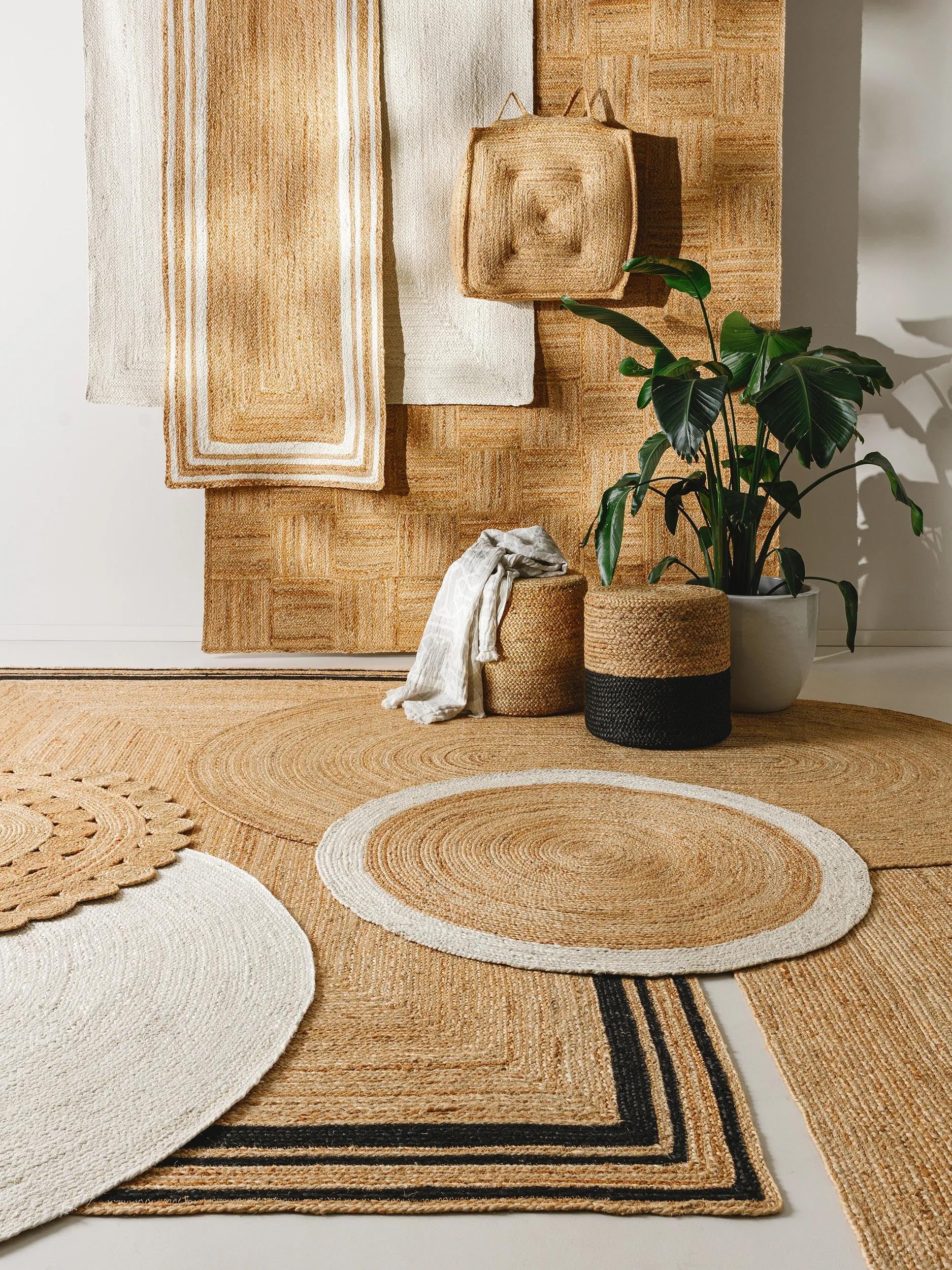 benuta Pure Jute Teppich Jutta - Natur 70x200 cm - Handgewebter Wohnzimmerteppich - Natürliches Boho Design - Für Fußbodenheizung geeignet
