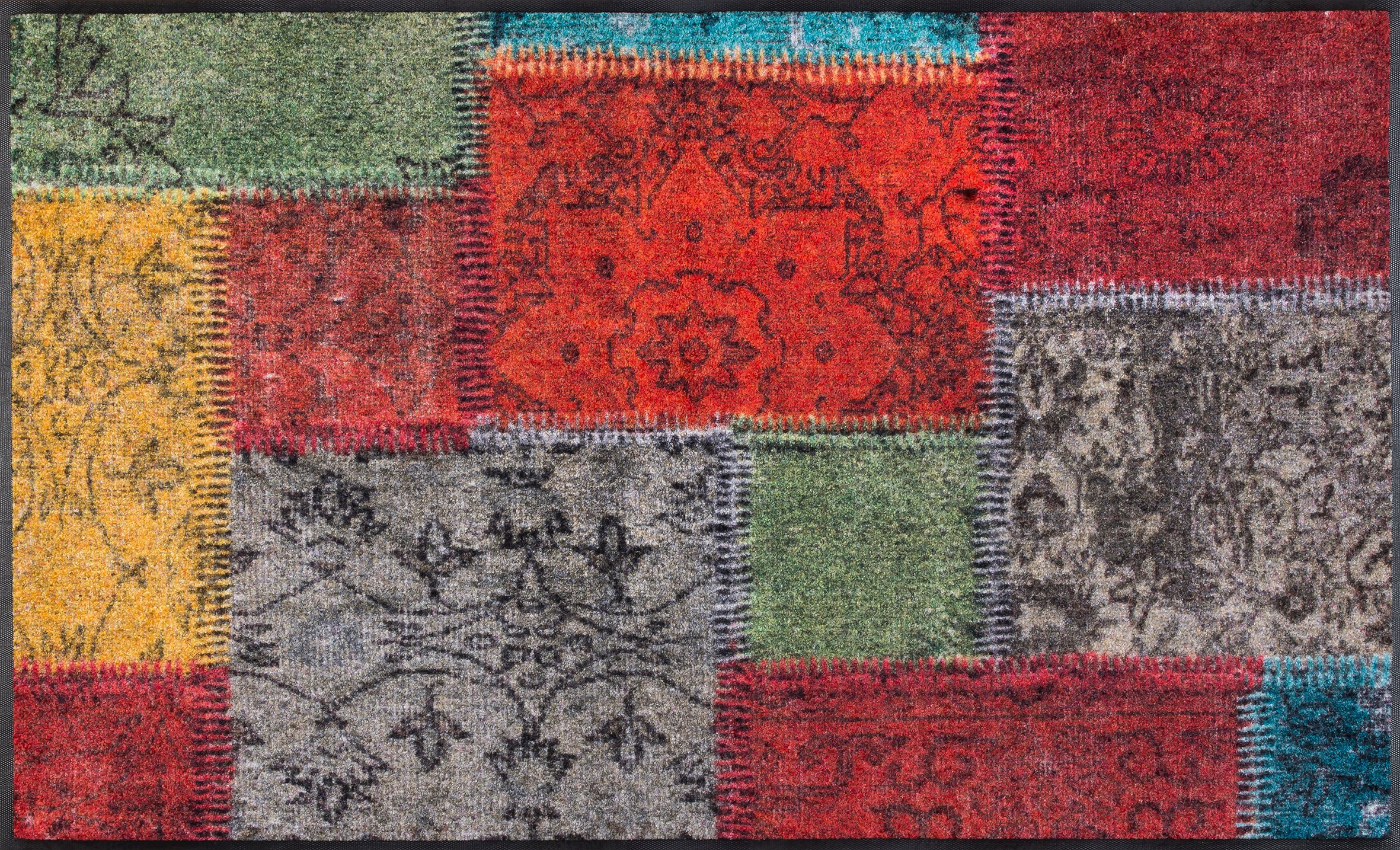 Wash+Dry Vintage Patches Tapis Del Sol, Polyamide Dos : Caoutchouc Nitrile, Multicolore, 75x120cm