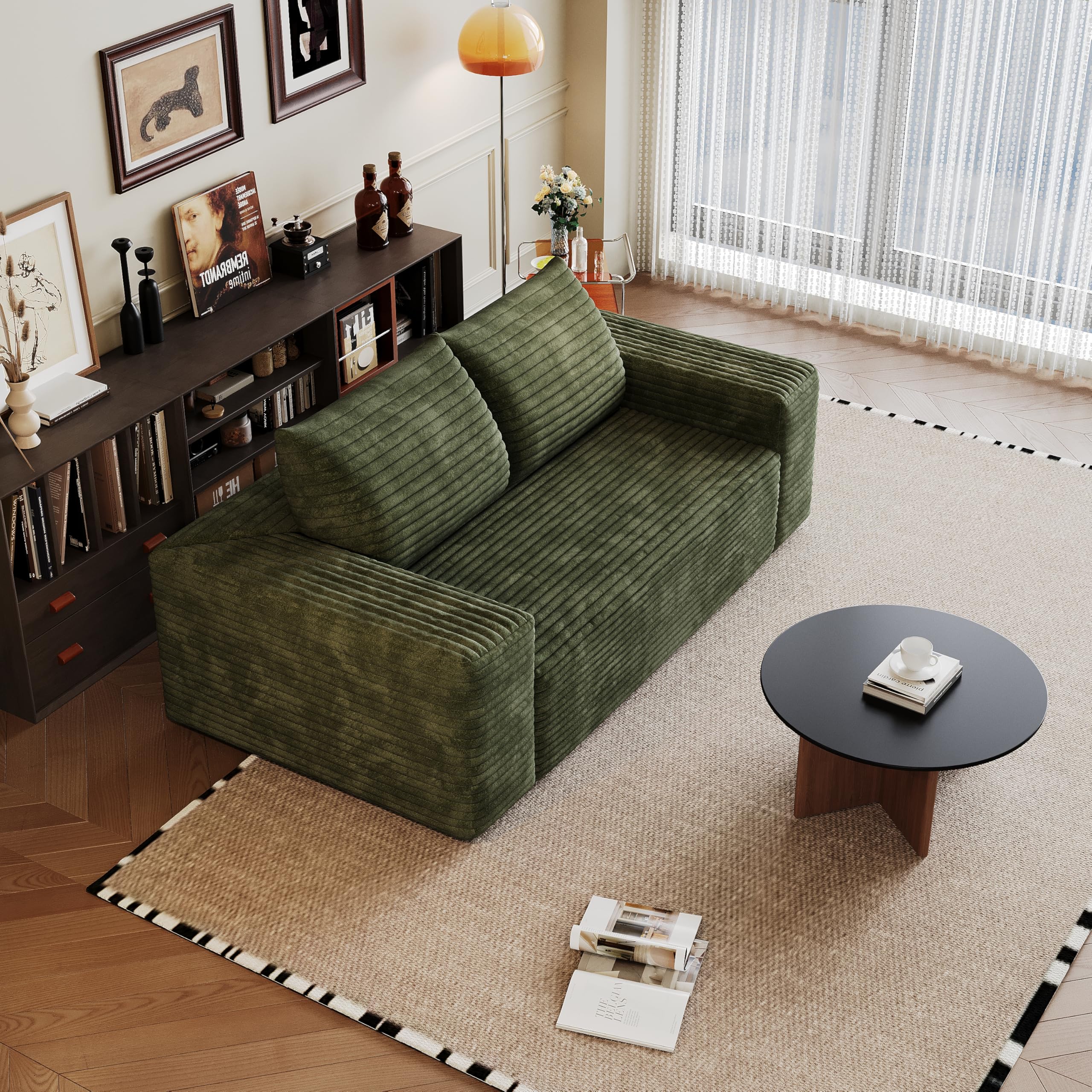 180 cm Cómodo sofá Corduroy, con asiento profundo, sofá pequeño Loveseat, sofá modular sin hueso, esponja, no requiere montaje, sofás de compresión para salón, dormitorio, apartamento