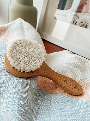 Miniatura 6 de Ullabelle Juego de 3 cepillos y peine de madera para el pelo del bebé para recién nacidos y niños pequeños en caja de regalo elegante, pelo de cabra