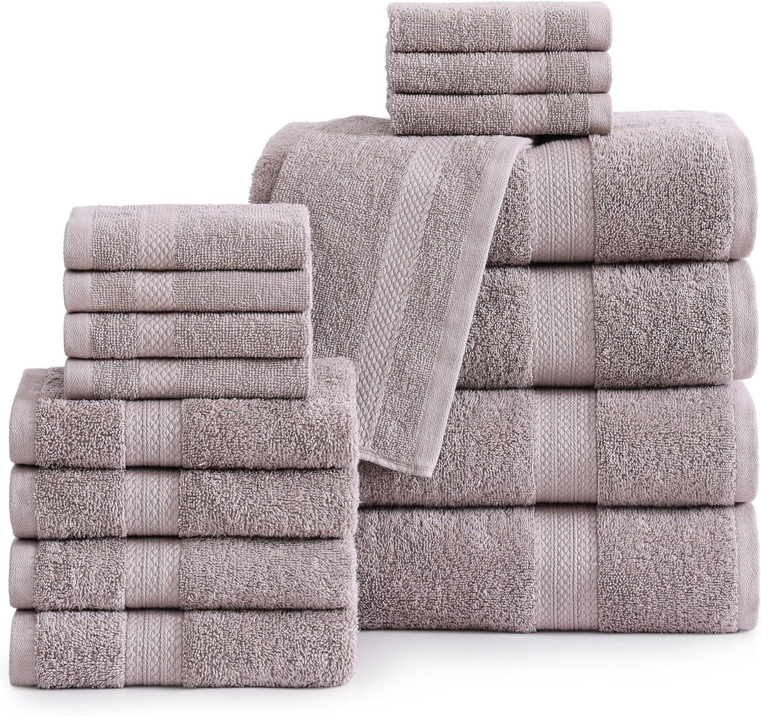 LANE LINEN 100% Mercerized Cotton Bathroom Towel Set – 16 Pcs – Ring Spun, Fluffy, Soft & Highly Absorbent – 4 Bath, 8 Washcloths, 4 Hand Towels – Avaialable in Wide Variety of Colours – Platinum