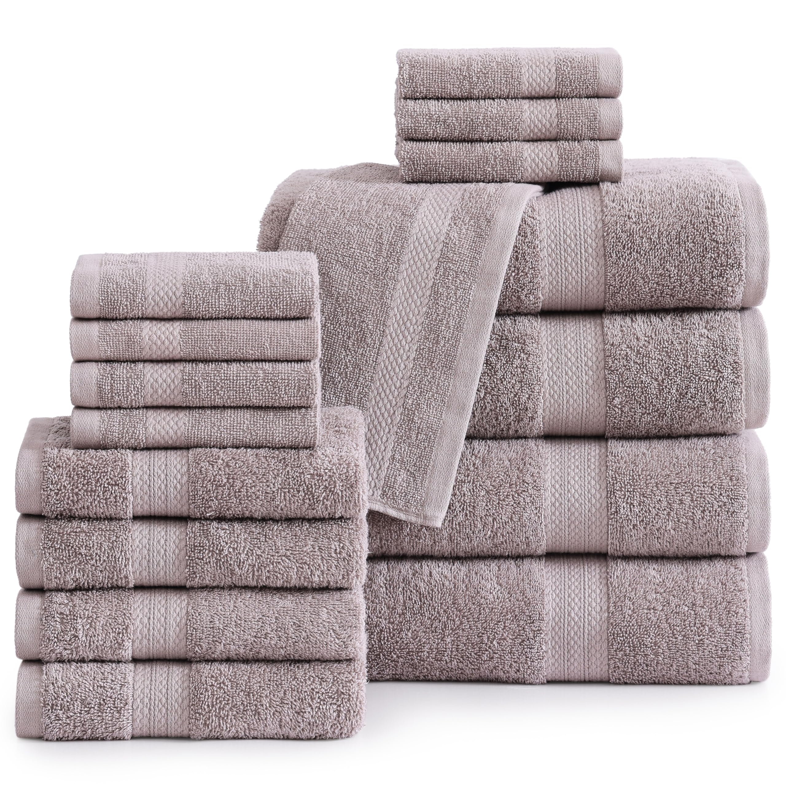 LANE LINEN 100% Mercerized Cotton Bathroom Towel Set - 16 Pcs - Ring Spun, Fluffy, Soft & Highly Absorbent - 4 Bath, 8 Washcloths, 4 Hand Towels - Avaialable in Wide Variety of Colours - PlatinumOEKO-TEX STANDARD 100