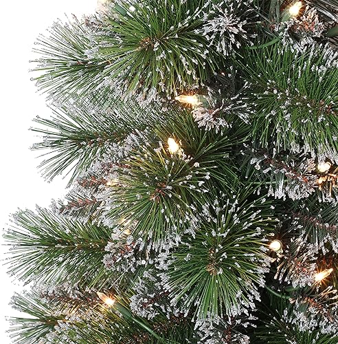 Miniatura 2 de Puleo International Árbol de Navidad artificial preiluminado de 4 pies con purpurina en maceta con 70 luces, color verde