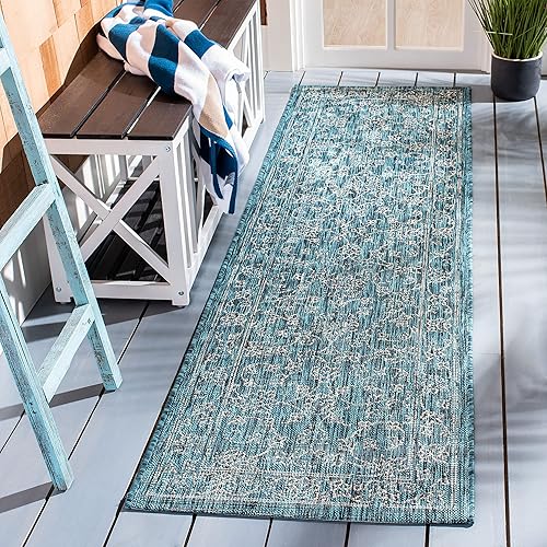 Vista 192 de SAFAVIEH Courtyard Collection - Alfombra decorativa, 2 pies 3 pulgadas x 5 pies, turquesa, no desprende pelusa y de fácil cuidado, para interiores