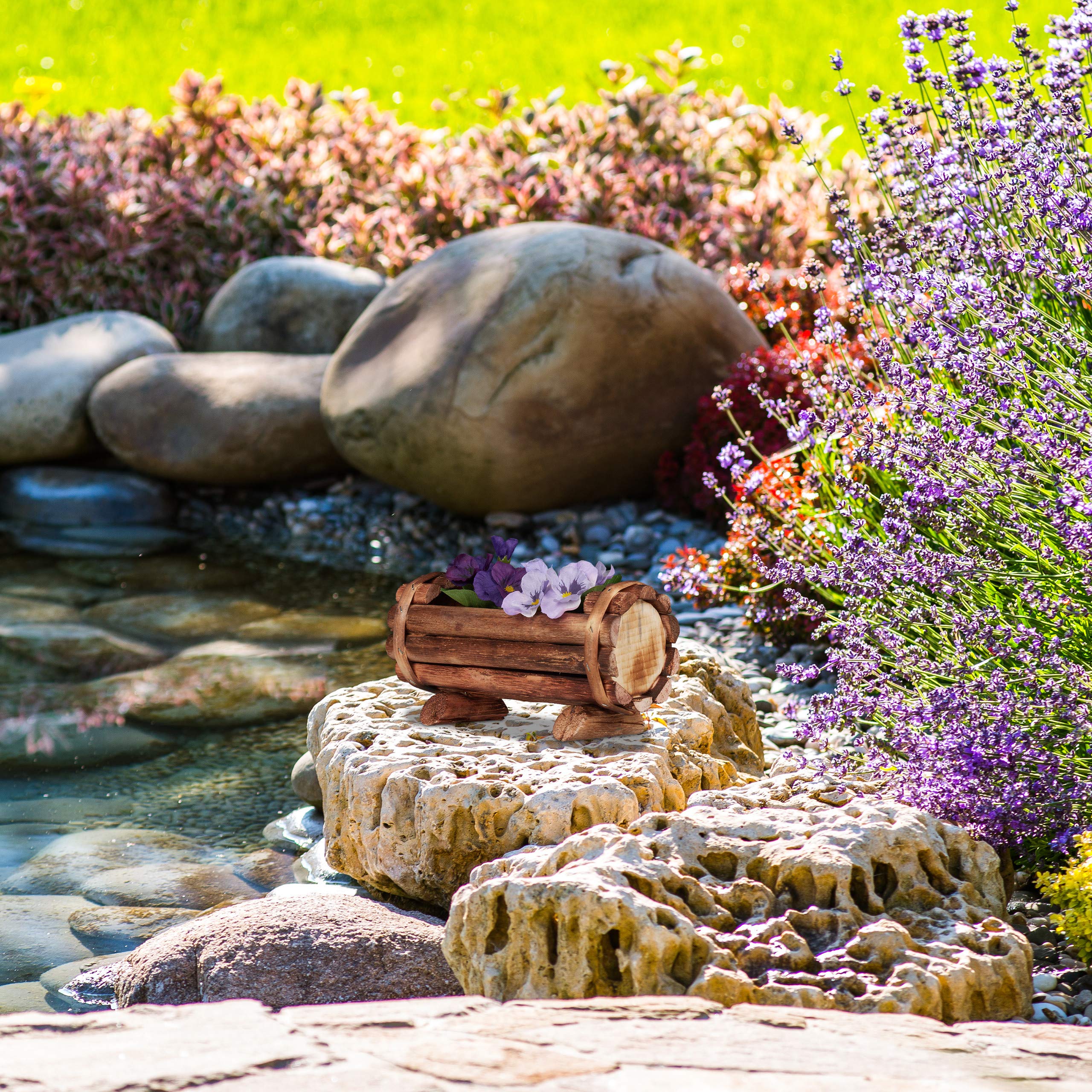 Relaxdays Vasi in Legno, Set 2 Contenitori Carriola & Mezza Botte Portafiori, Rustico, Fioriera Giardinaggio, Naturale