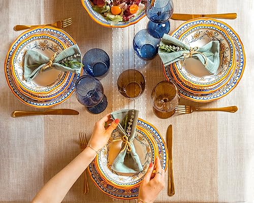 Miniatura 3 de Euro Ceramica Duomo - Juego de vajilla de cerámica de 16 piezas servicio para 4  Platos de Acción de Gracias otoño y verano diseño floral multicolor