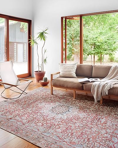 Loloi II colección Wynter WYN-05 - Alfombra de muestra tradicional de 18 x 18 pulgadas, color tomate y verde azulado