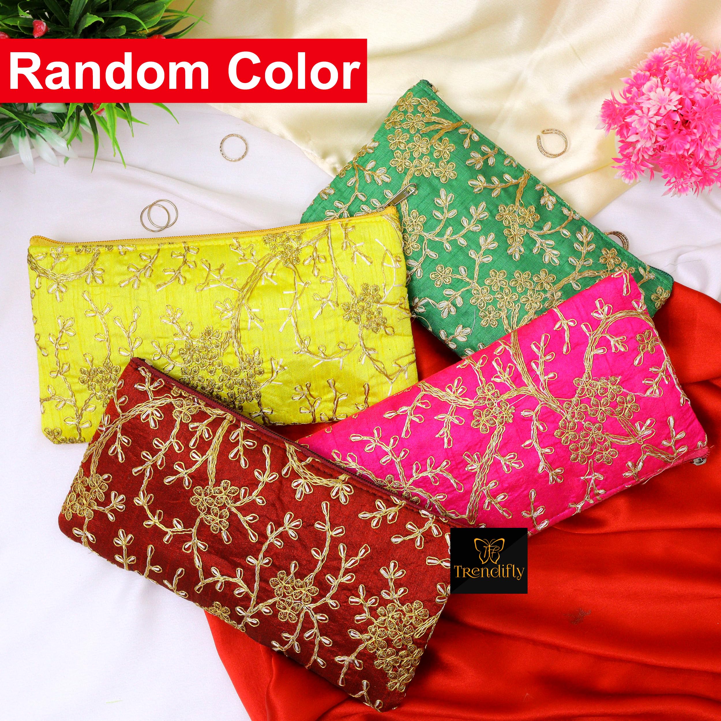 Trendifly Pack of 15 Embroidery Wedding Return Gift Purses Women Girls | Gifting Pouches for Guests Bulk with Zipper | Ladies Clutches for Wedding Baby Shower Haldi Mehandi 4