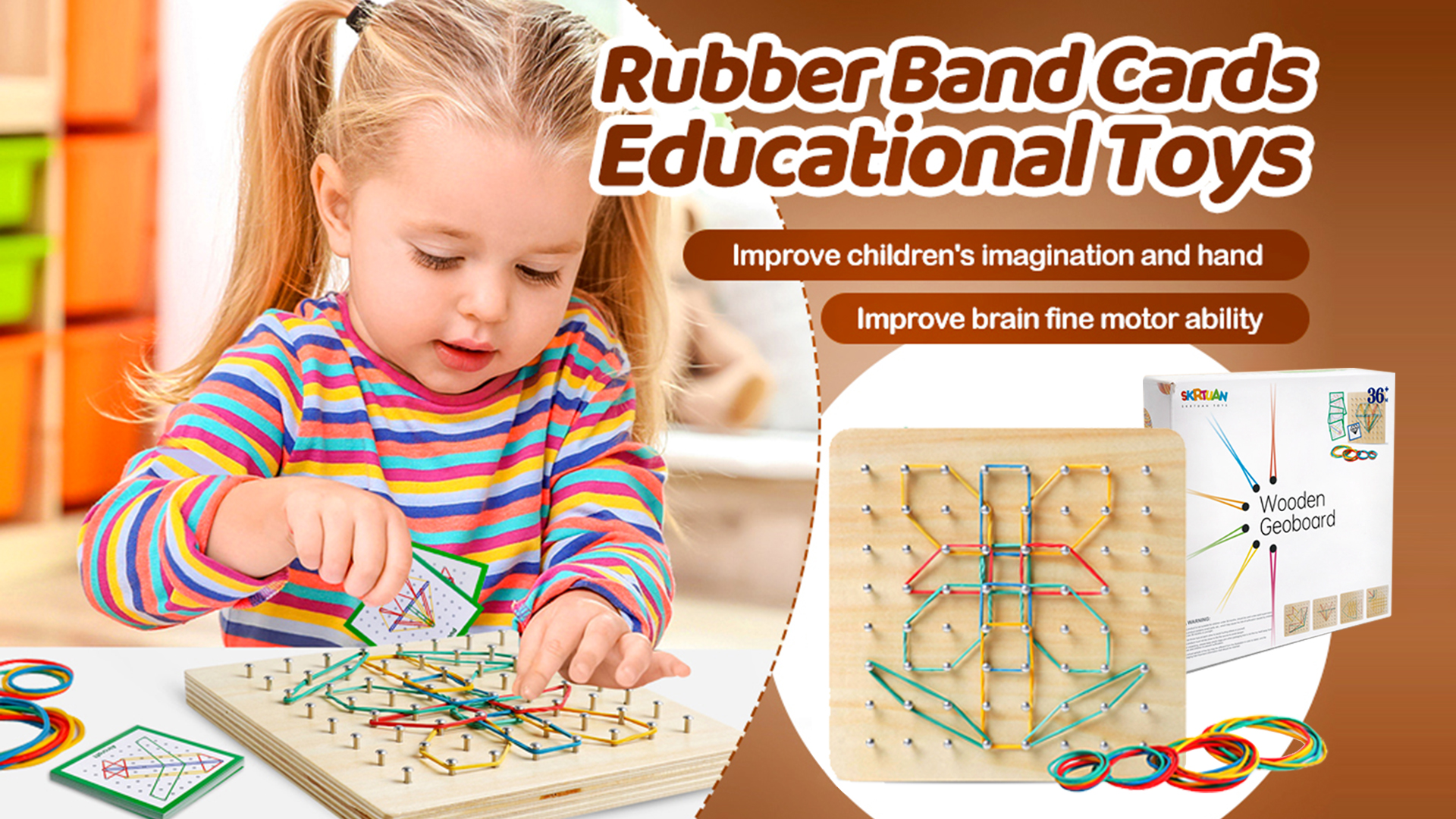 Wooden Geoboard With 42 Pattern Cards - Montessori STEM Toy For Kids Math & Geometry Learning