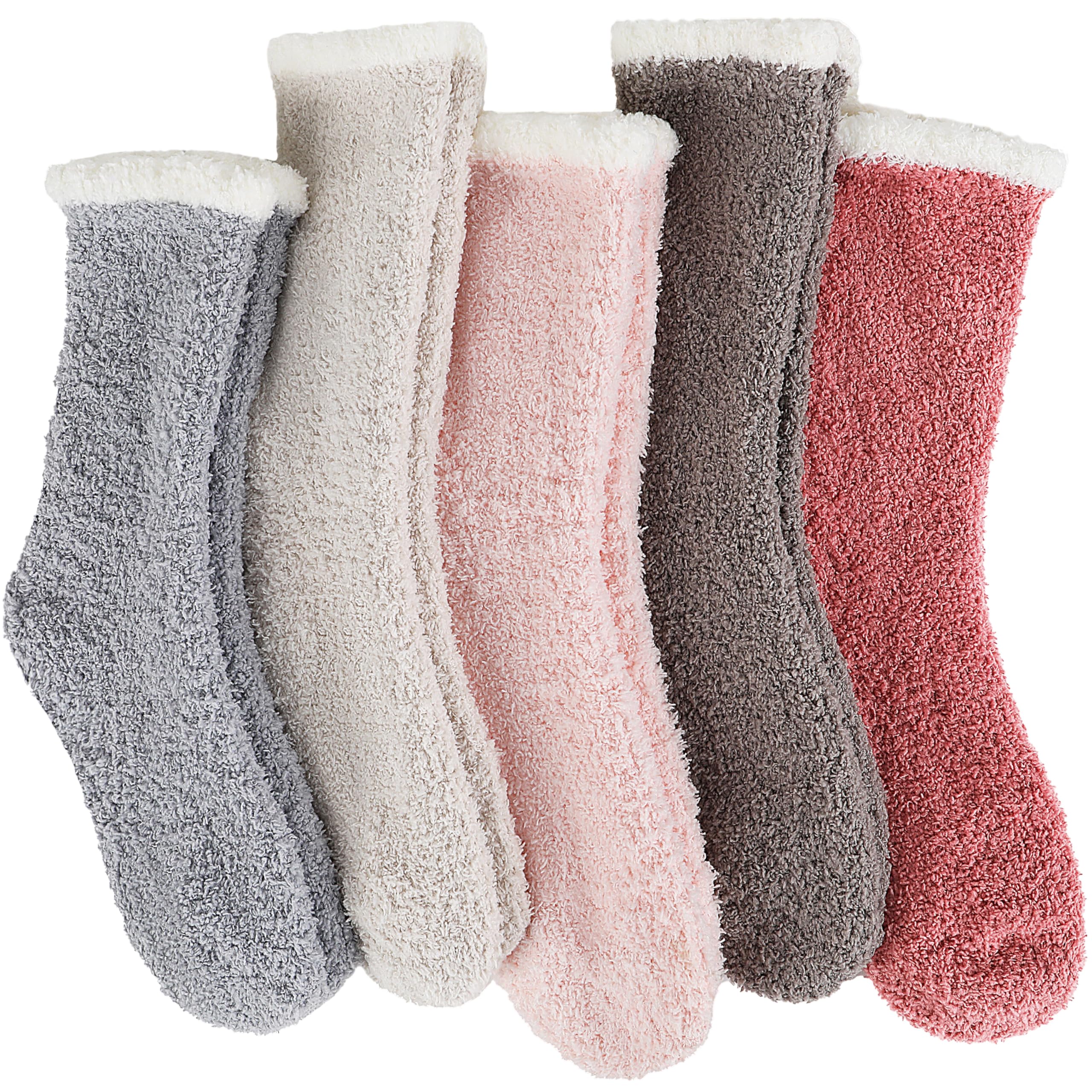 Fuzzy Socks Warm Fluffy Winter Cozy Thick Plush Slipper Sleep Comfy Crew Socks for Women &amp; Men 5 Pairs