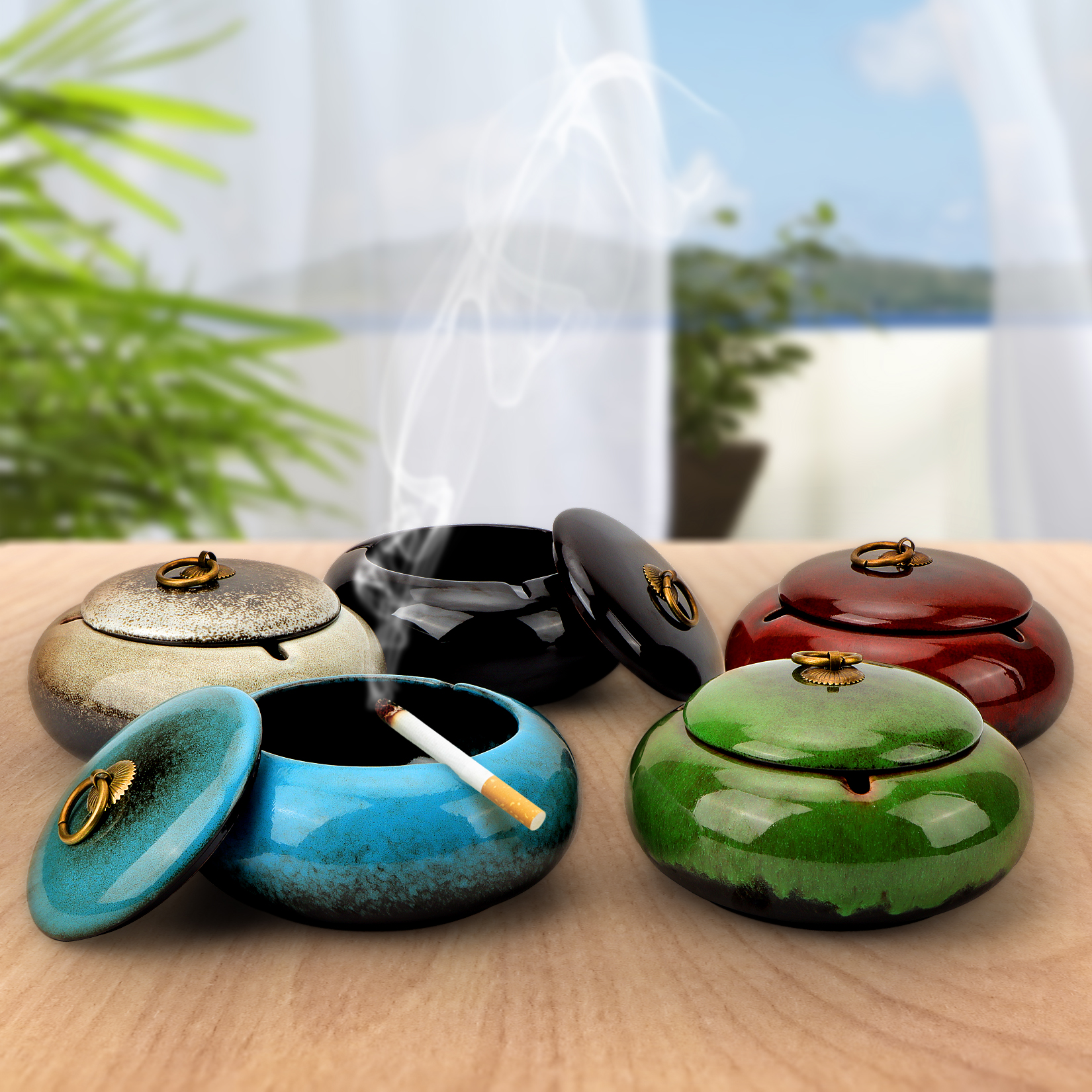 Amazon.com: Large Size Color Glaze Cigarette Ashtray Windproof and