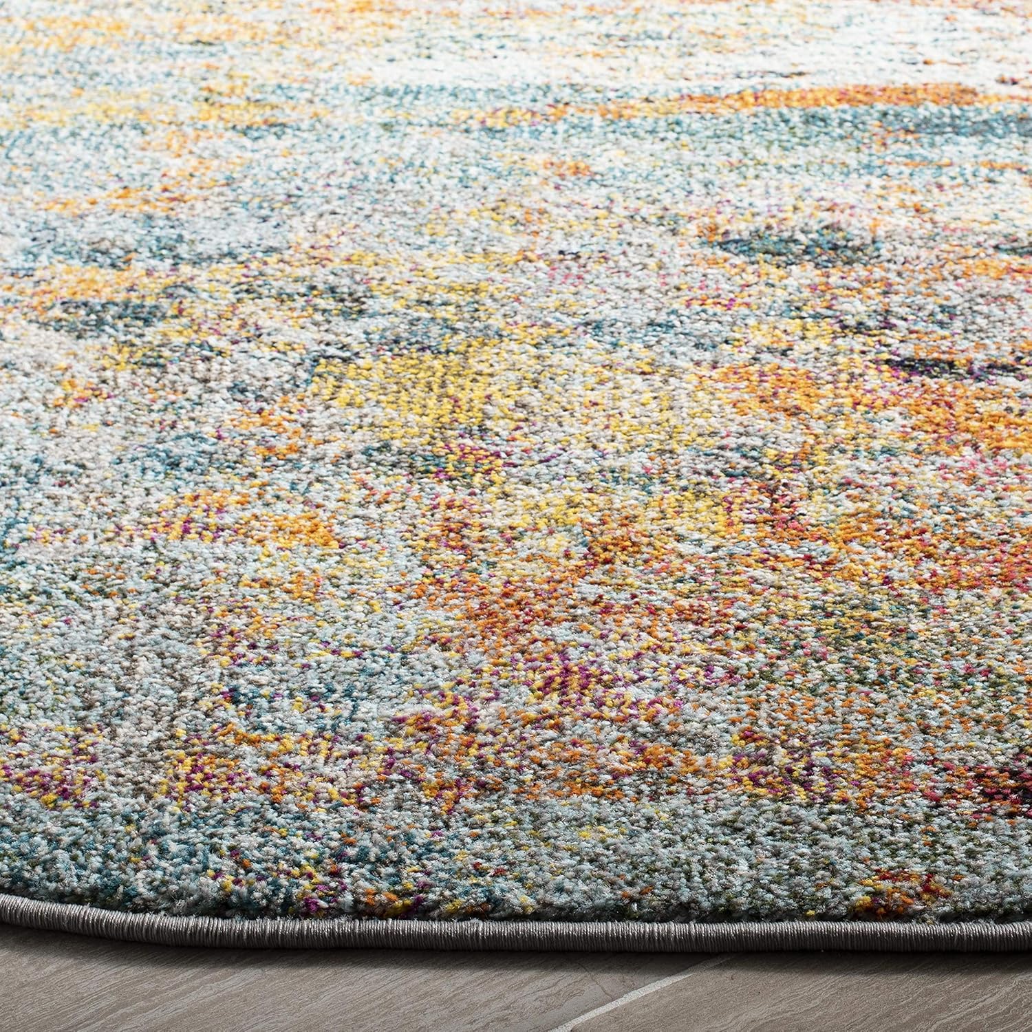 SAFAVIEH Monaco Collection 5' Round Teal/Orange MNC262M Modern Boho Abstract Non-Shedding Dining Room Entryway Foyer Living Room Bedroom Area Rug