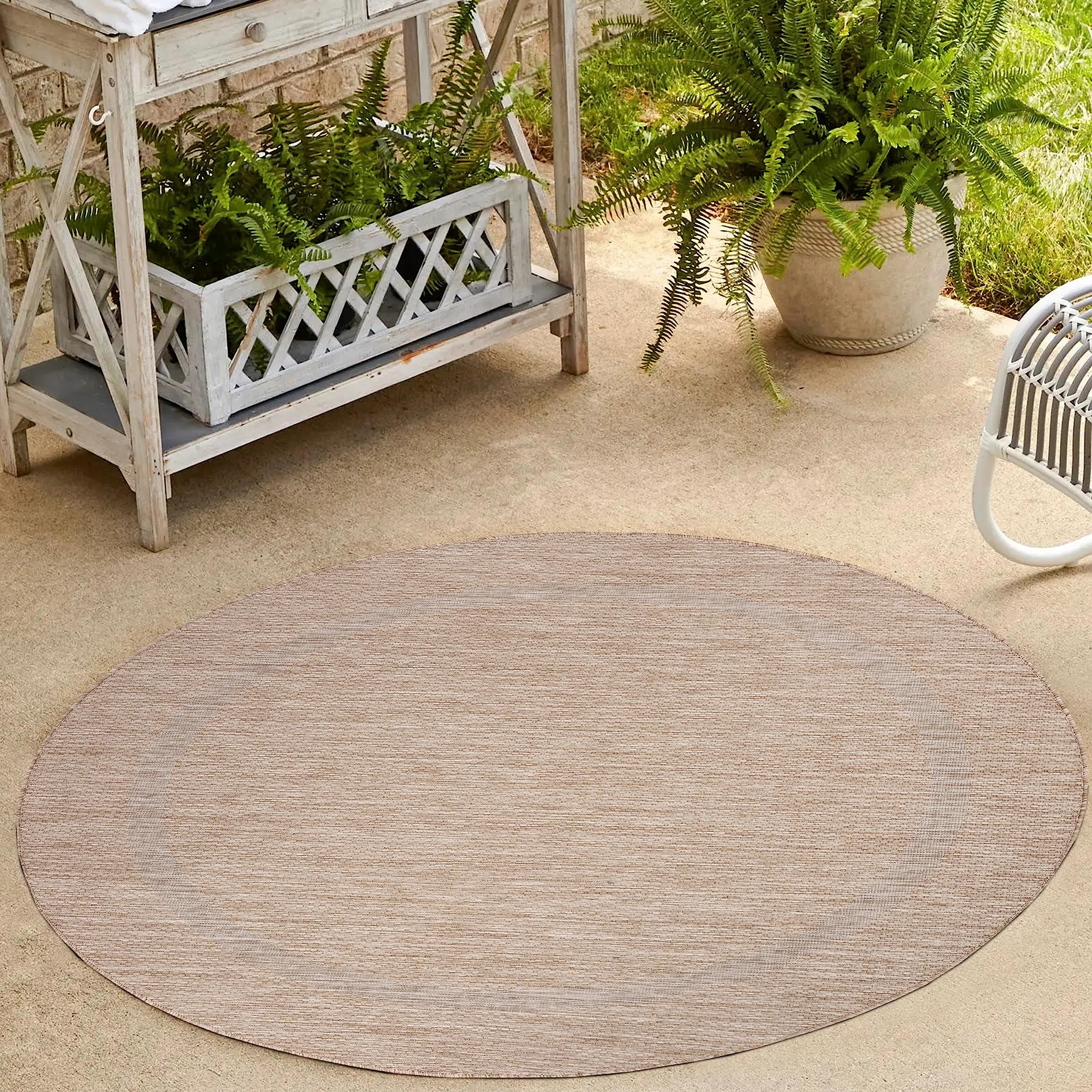 HomebyHome Alfombra de Cocina Lavable, Antideslizante, Redonda, Color Beige, 160 cm, Redonda, para Interior y Exterior, Resistente a la Intemperie, Aspecto de sisal, para balcón, Resistente al Agua,