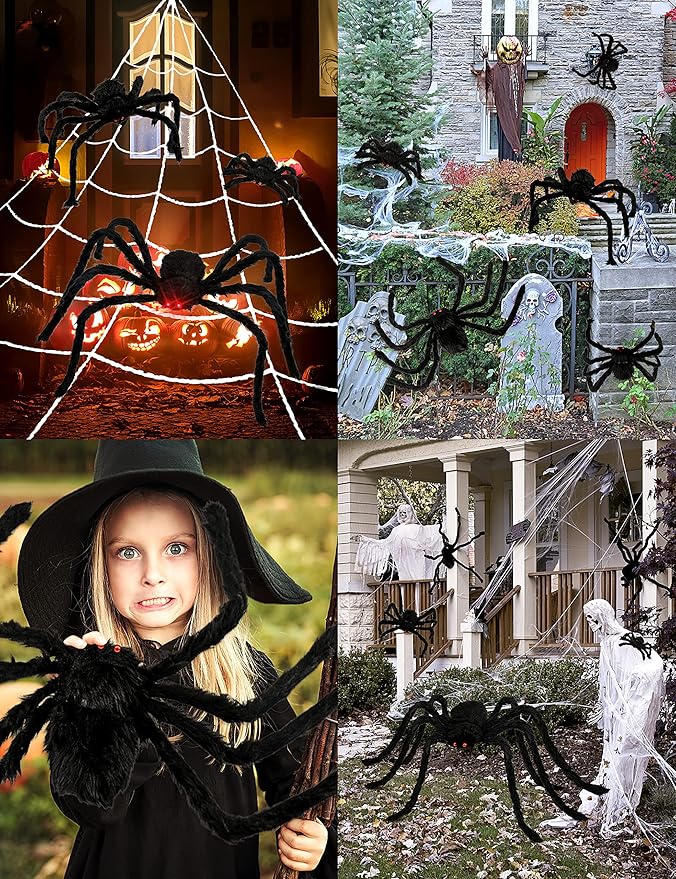 6 Packs Halloween Plush Spiders Set Scary Fake Spider for Indoor Outdoor