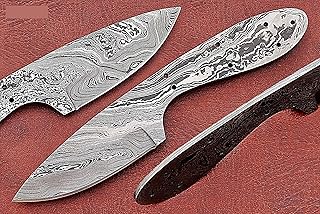 7.5 inches long hand forged Damascus steel blank blade skinning knife, 3.5" drop point blade cutting edge, Oval shape scale with 7 pins hole, - Damascus Depot