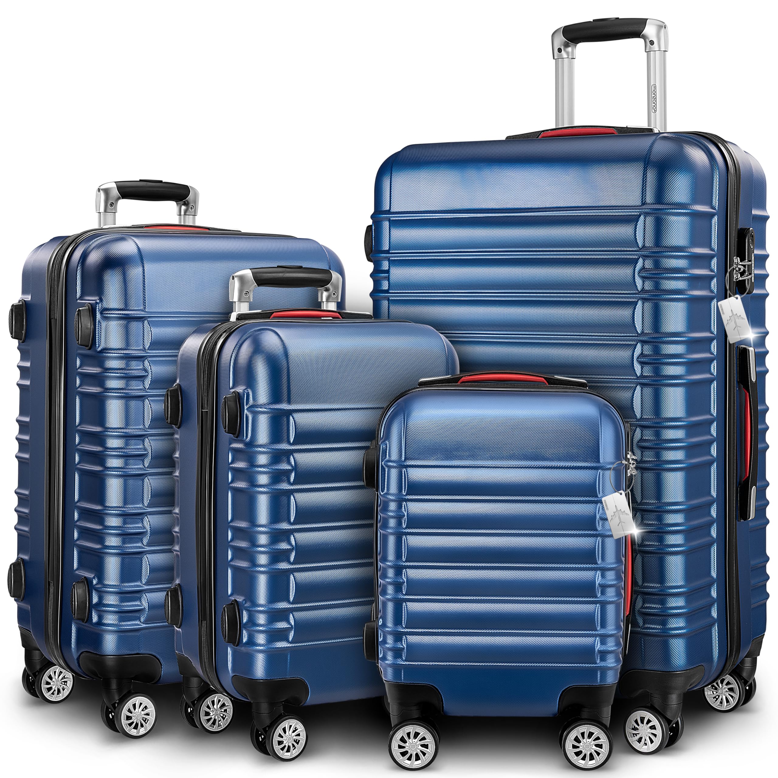 MONZANA® Juego de 4 Maletas Rígidas Equipaje Set Trolley Viaje Incl. Accesorios Maleta S-M-L-XL Azul