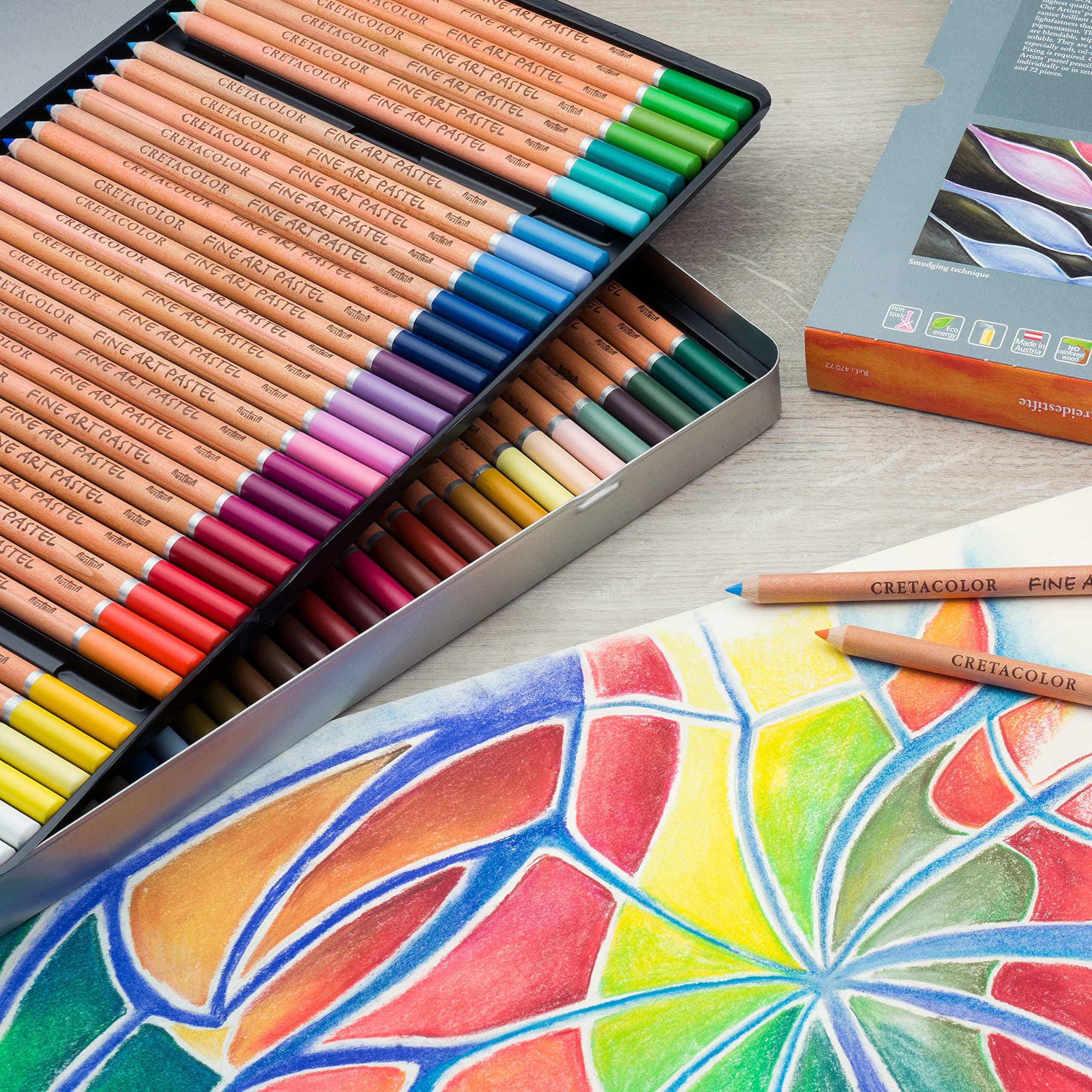 CRETACOLOR Fine Art Pastellstifte-Set, 72 Stück (in einer eleganten wiederverwendbaren Blechbox) | Blau