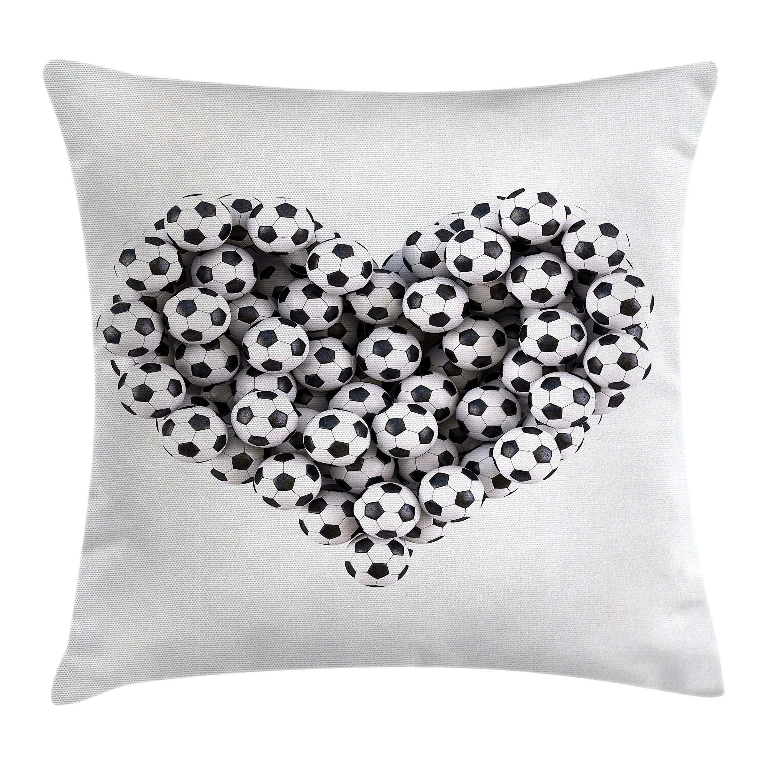 Lunarable Sports Throw Pillow Cushion Cover, Heart from The Pile of Footballs Love for Sports Game Match Entertainment Activity, Decorative Square Accent Pillow Case, 28