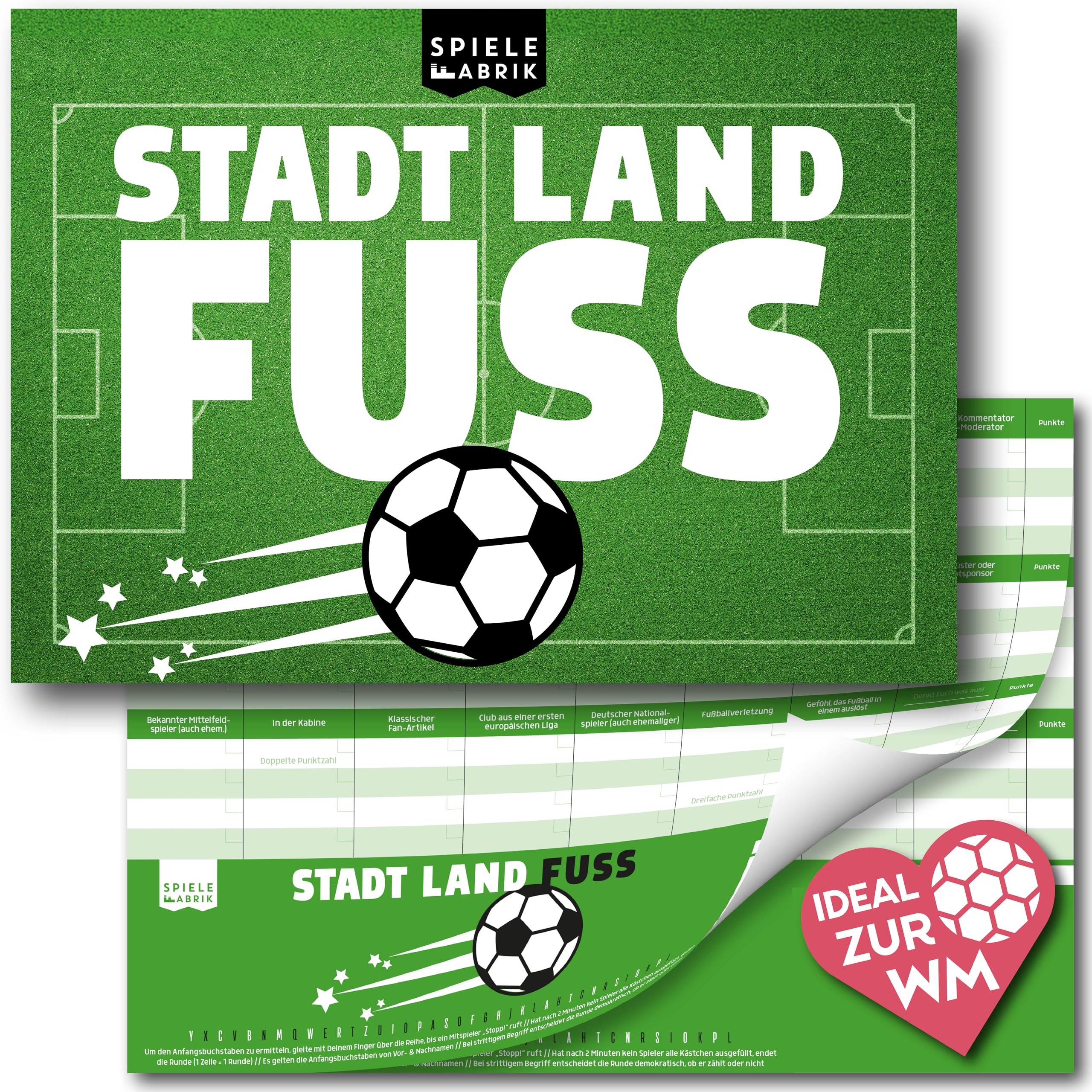 Stadt Land Fussball Der Spielblock A4 mit 24 Fussball-Kategorien | Spiele-Klassiker 2.0 als Partyspiel, für Fußball-Fan als Geschenk-Idee, DIN A4-Block | 50 Blatt