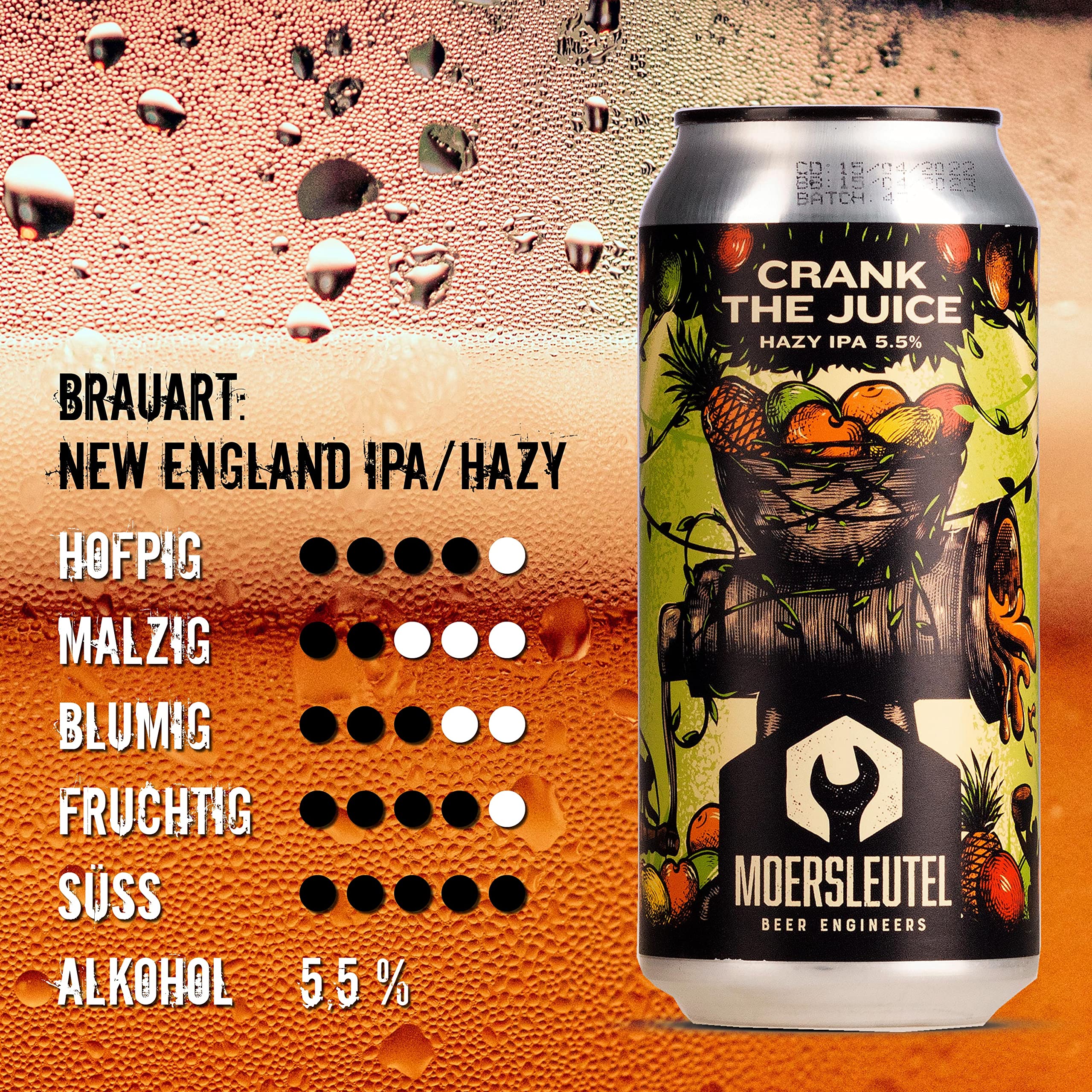 Moersleutel `Crank the Juice´ New England/Hazy IPA 5,5% (12 x 0,44l) ** Sparpack 11+1 GRATIS ** (inklusive 3,00 € Pfand)