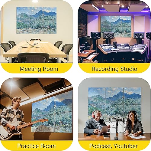 Miniatura 8 de PINWELIFE Paneles acústicos para pared, paneles a prueba de sonido, para paredes, dormitorio, hogar, oficina, estudio, grabación decorativa que