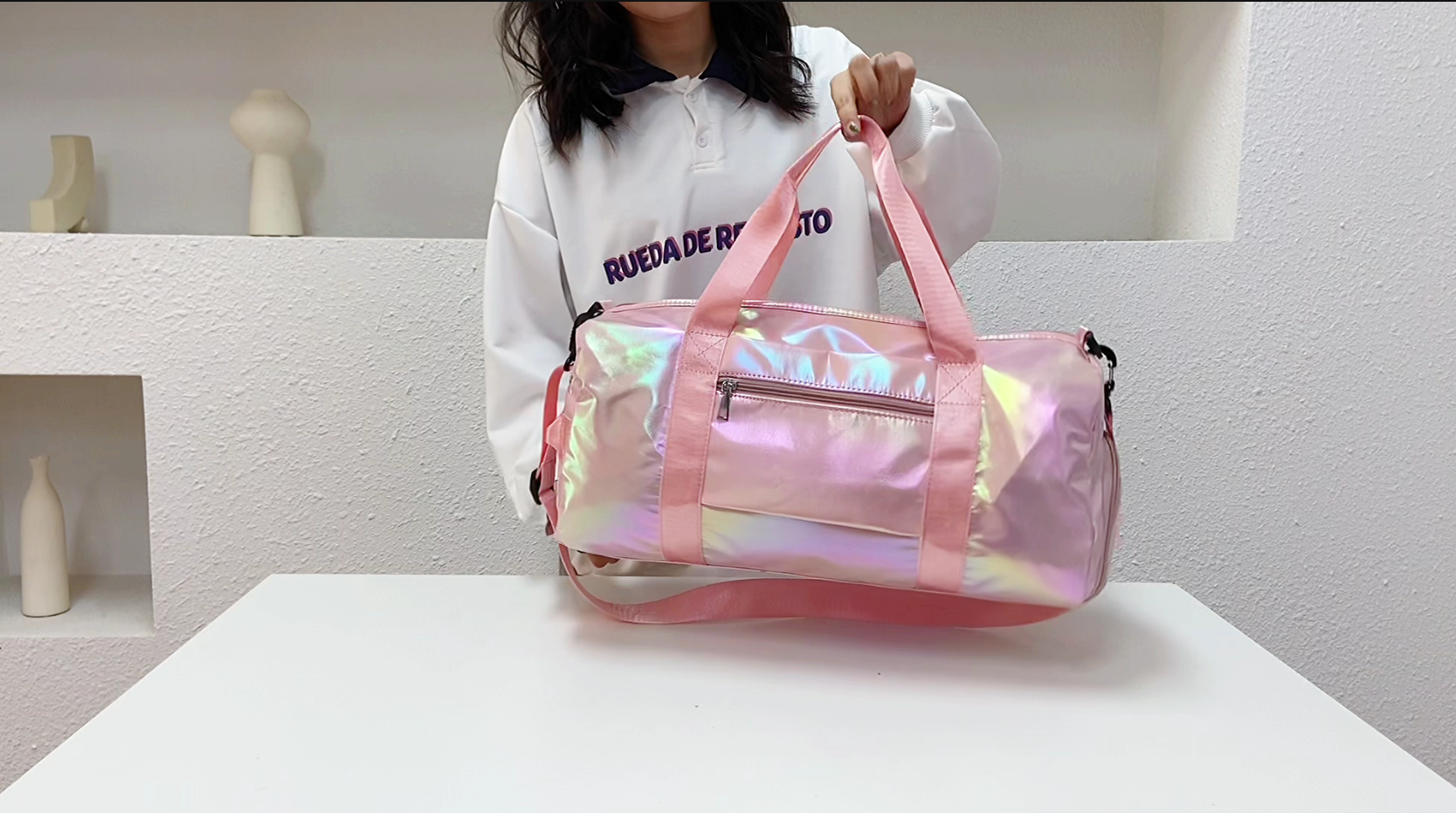 Borsone Palestra Donna ZIOSINM | Impermeabile | Scomparto Umido E Scarpe | Rosa | 47x23x25cm - Foto 11