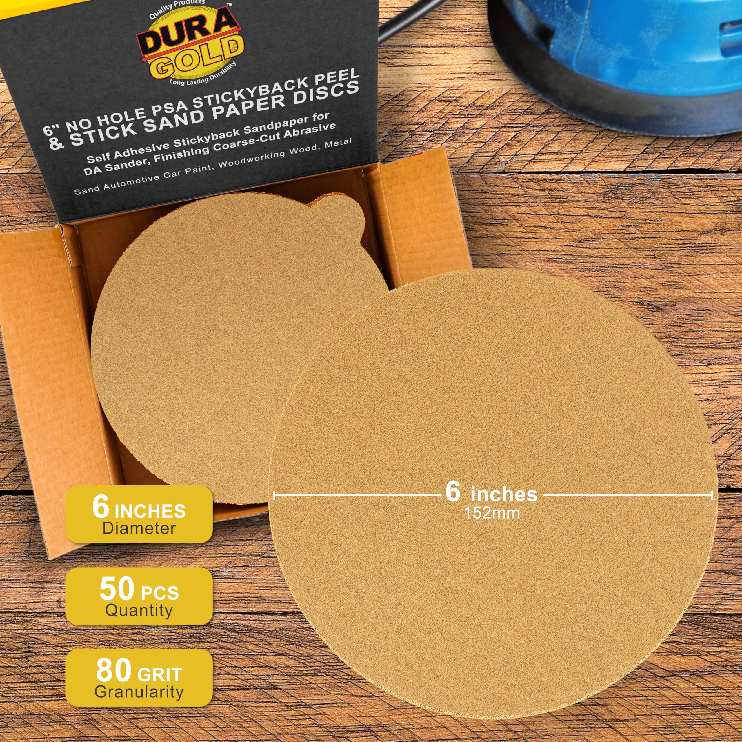 Dura-Gold 6" Gold PSA Sanding Discs - 80 Grit (50 Pack) -2