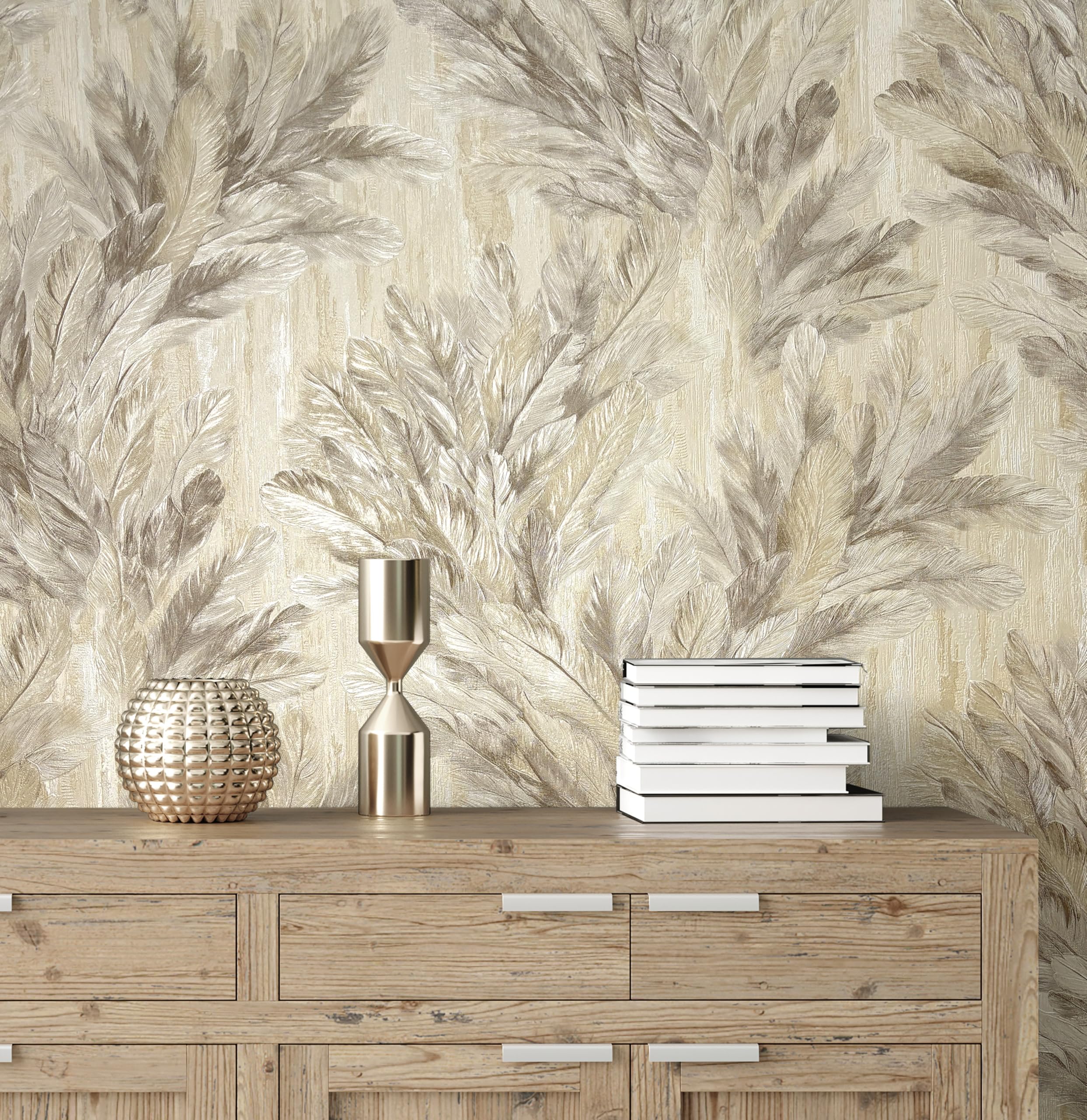 Vymura M95694 Gianni Feather Heavyweight Vinyl Wallpaper, Natural Beige, 53 x 1000 cm - Image 2