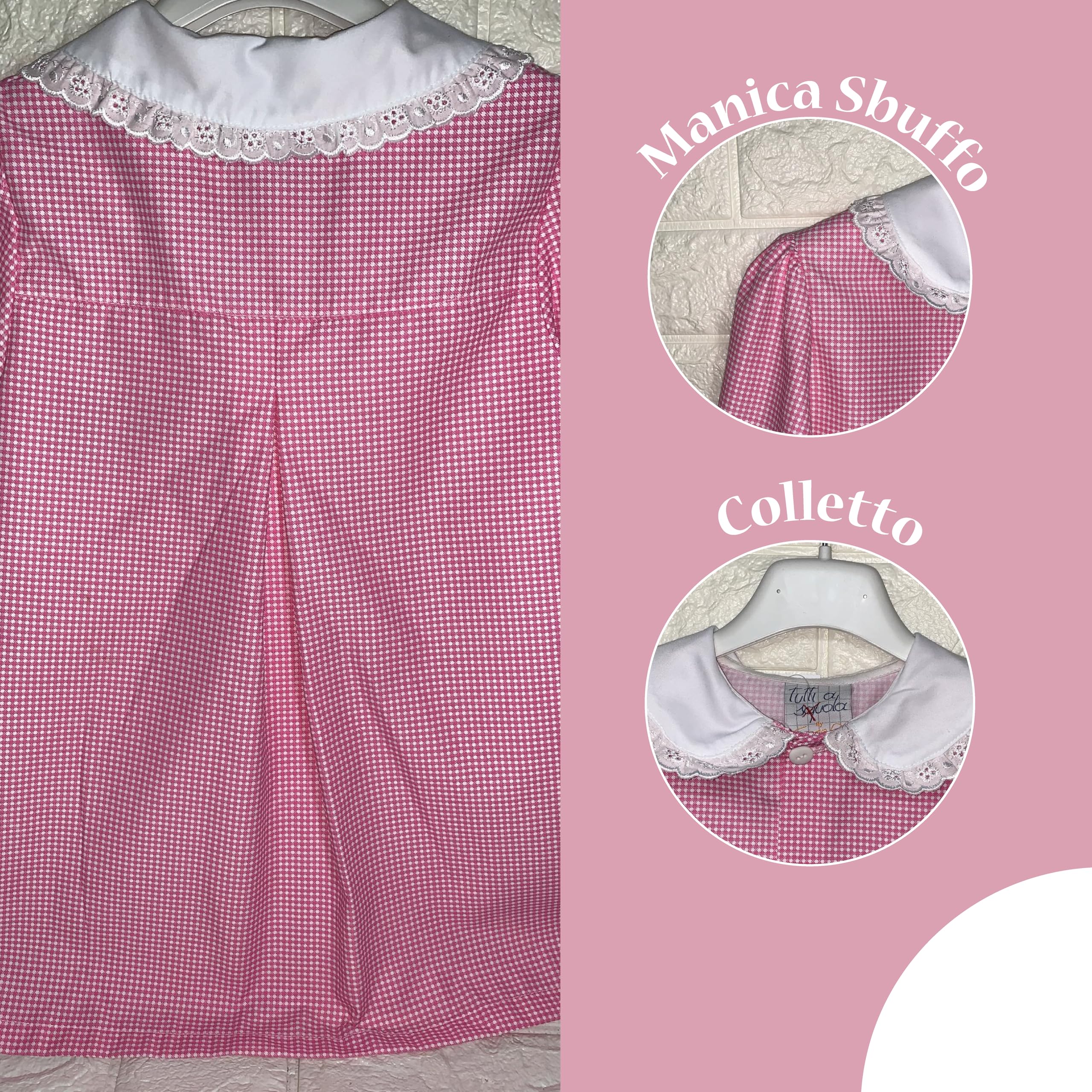 D&Vlab Grembiule Scuola Materna Asilo Infanzia Bimba Bambina a quadretti Rosa con Bottoni Personalizzato con nome Ricamato e Ricamo Coccinella, Made in Italy, 3 4 5 6 7 Anni