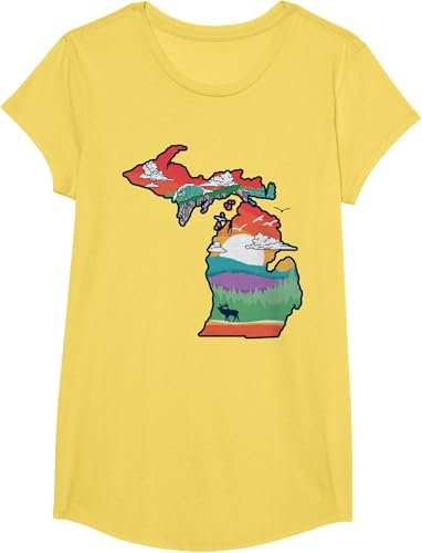 Miniatura 74 de Michigan Outside Vintage Nature Illustration Artistic T-Shirt Slate Grey,White,Baby Blue,Red,Silver Grey,Dark Green,Kelly Green,Olive Green,Lemon
