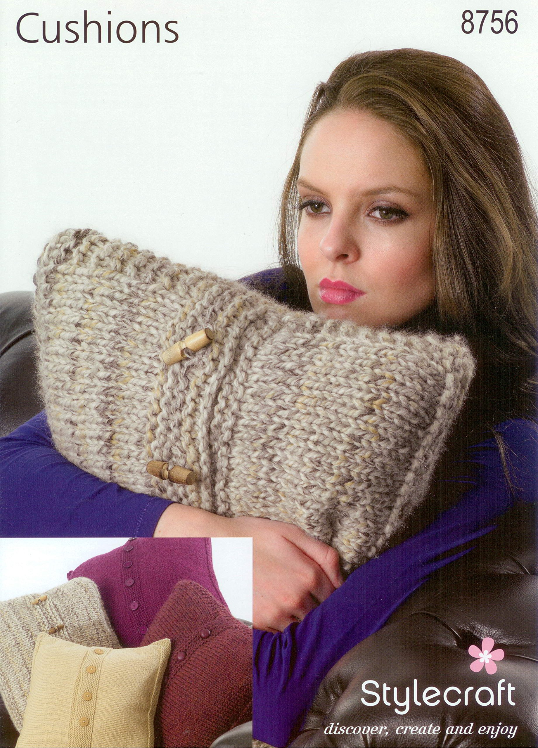 Stylecraft Brown Knitting Pattern 8756 For Cushions Using Classique Cotton Dk, Life Chunky, Life Super Chunky & Swift Knit Wool. By