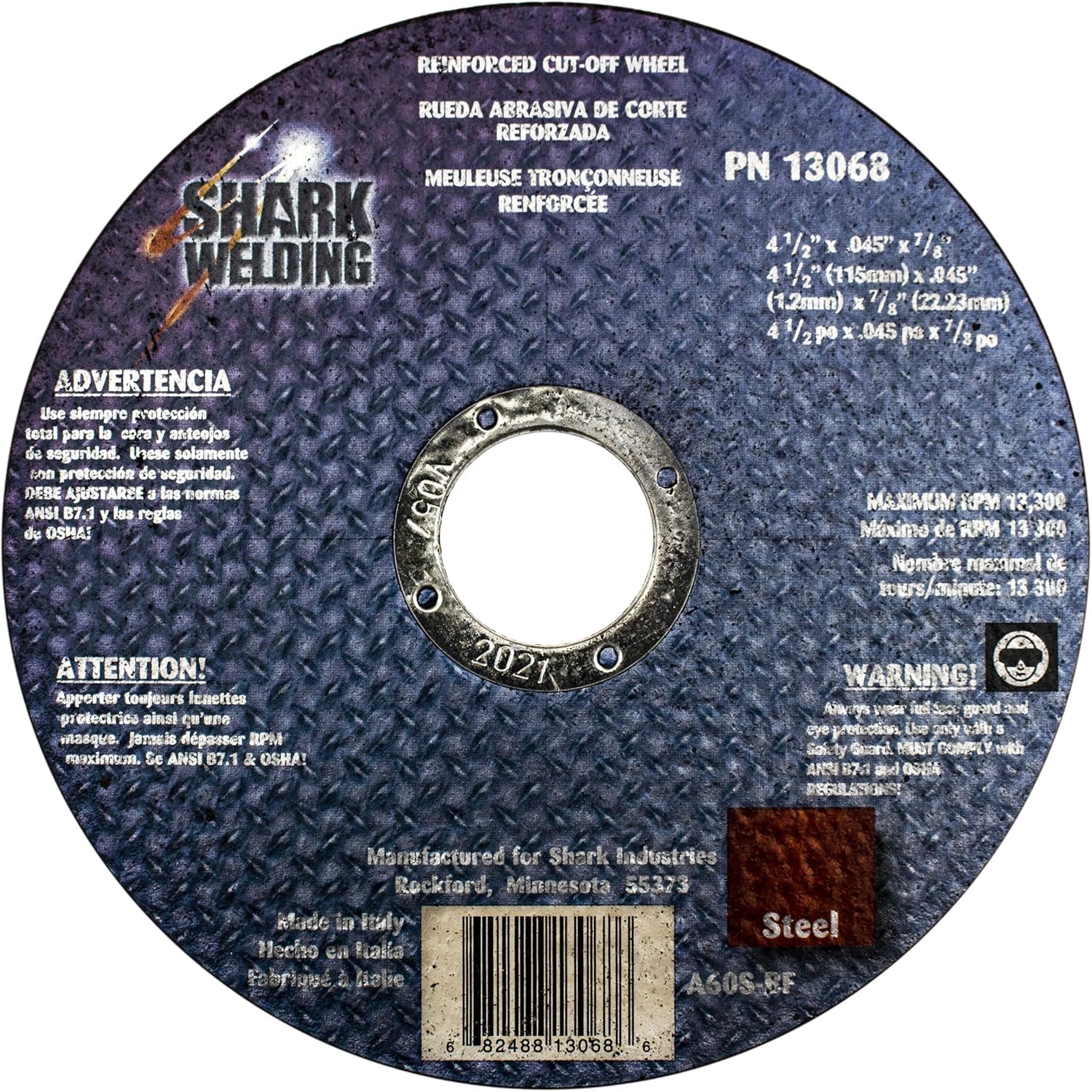 Shark Welding 13068 Shark 4.5-Inch by 045-Inch by 7/8-Inch Cut-Off Wheel, 46-Grit, 10-Pack