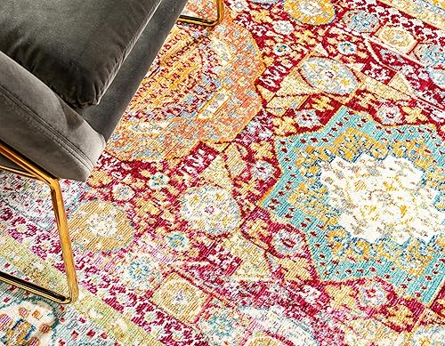 Miniatura 5 de Unique Loom Austin Collection - Alfombra abstracta tradicional sobreteñida, 5 pies 0 pulgadas x 8 pies 0 pulgadas, rojobeige