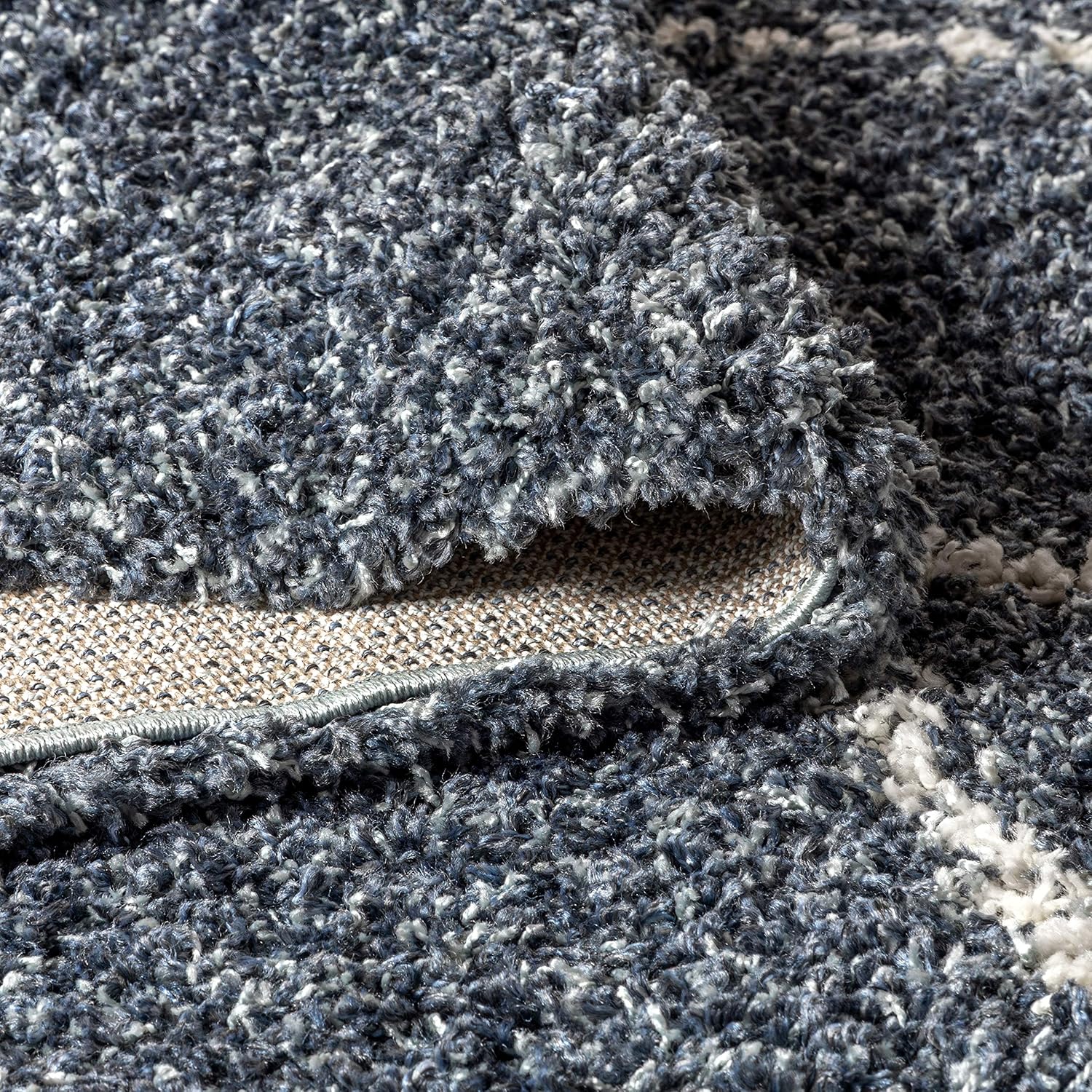 JONATHAN Y Mercer Shag Plush Tassel Denim Blue/Cream Runner Rug, 2x8, Moroccan Geometric Trellis, Bohemian, Easy-Cleaning for Living Room, Bedroom, Kitchen, Non-Shedding (MCR103A-28)