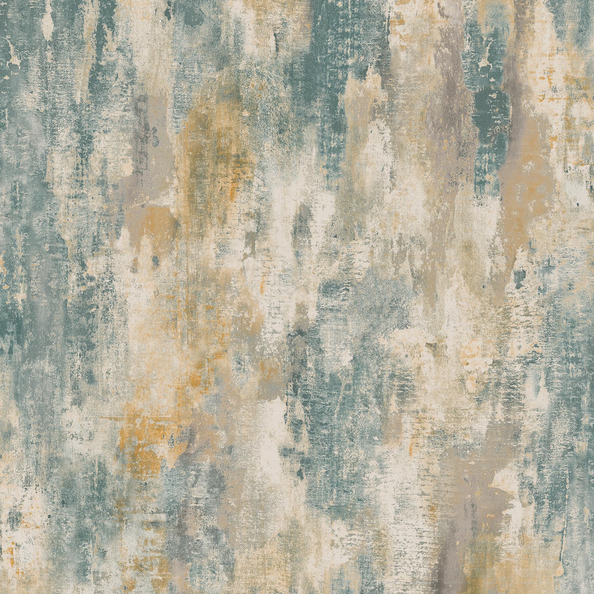Grandeco - Artisan Plaster Wallpaper - Teal and Ochre - 10.05m