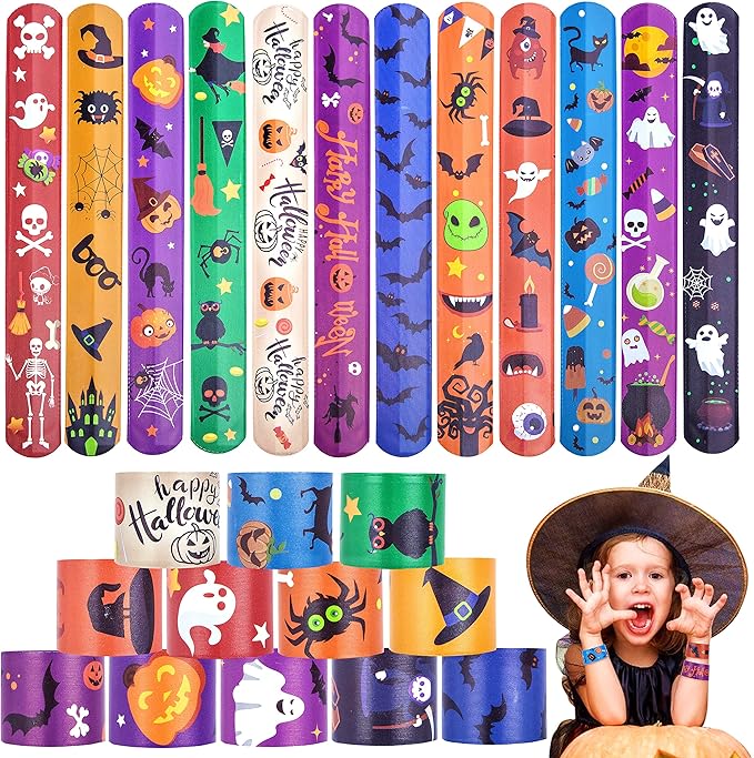 60Pcs Halloween Party Favors Slap Bracelets Bulk for kids