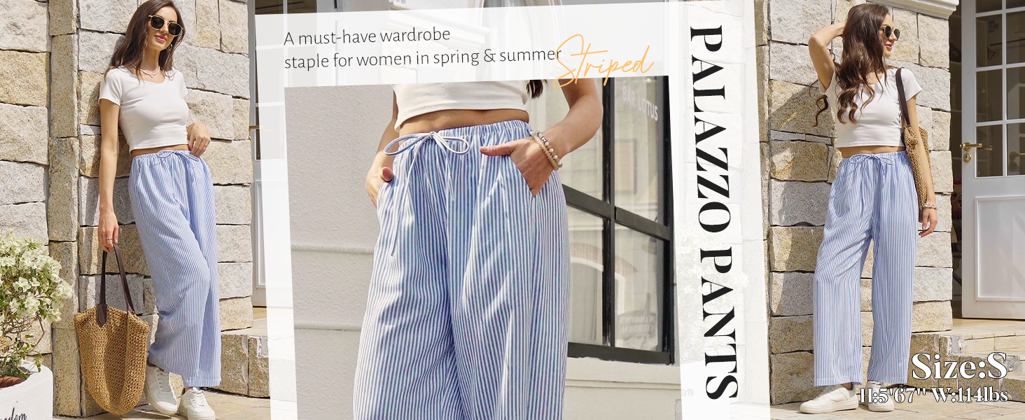 Sampeel Linen Pants Women Petite Wide Leg Palazzo Capri Pants for